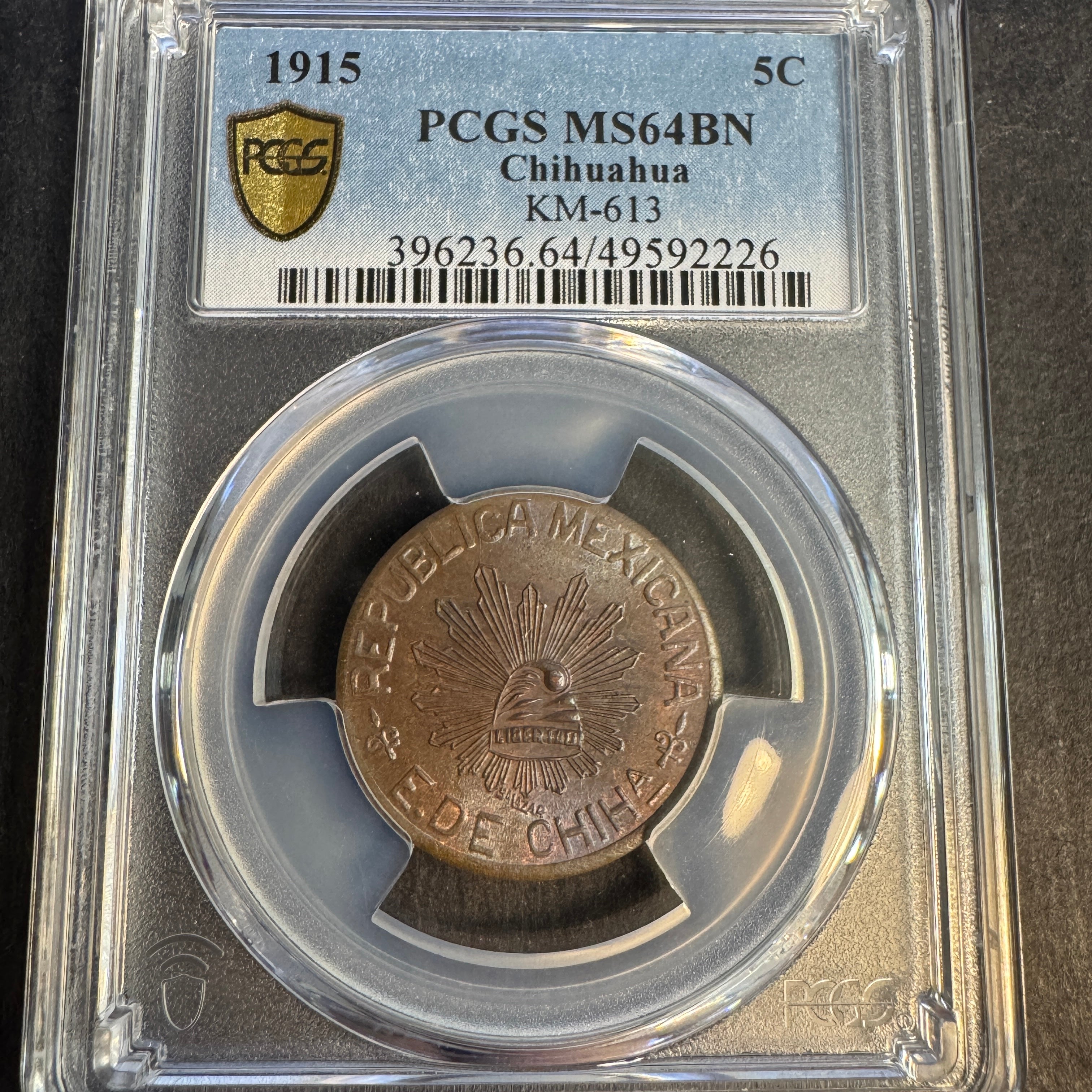 1915 Chihuahua State 5 Centavos, Mexico Revolutionary, KM-613, PCGS MS-64 BN 🇲🇽