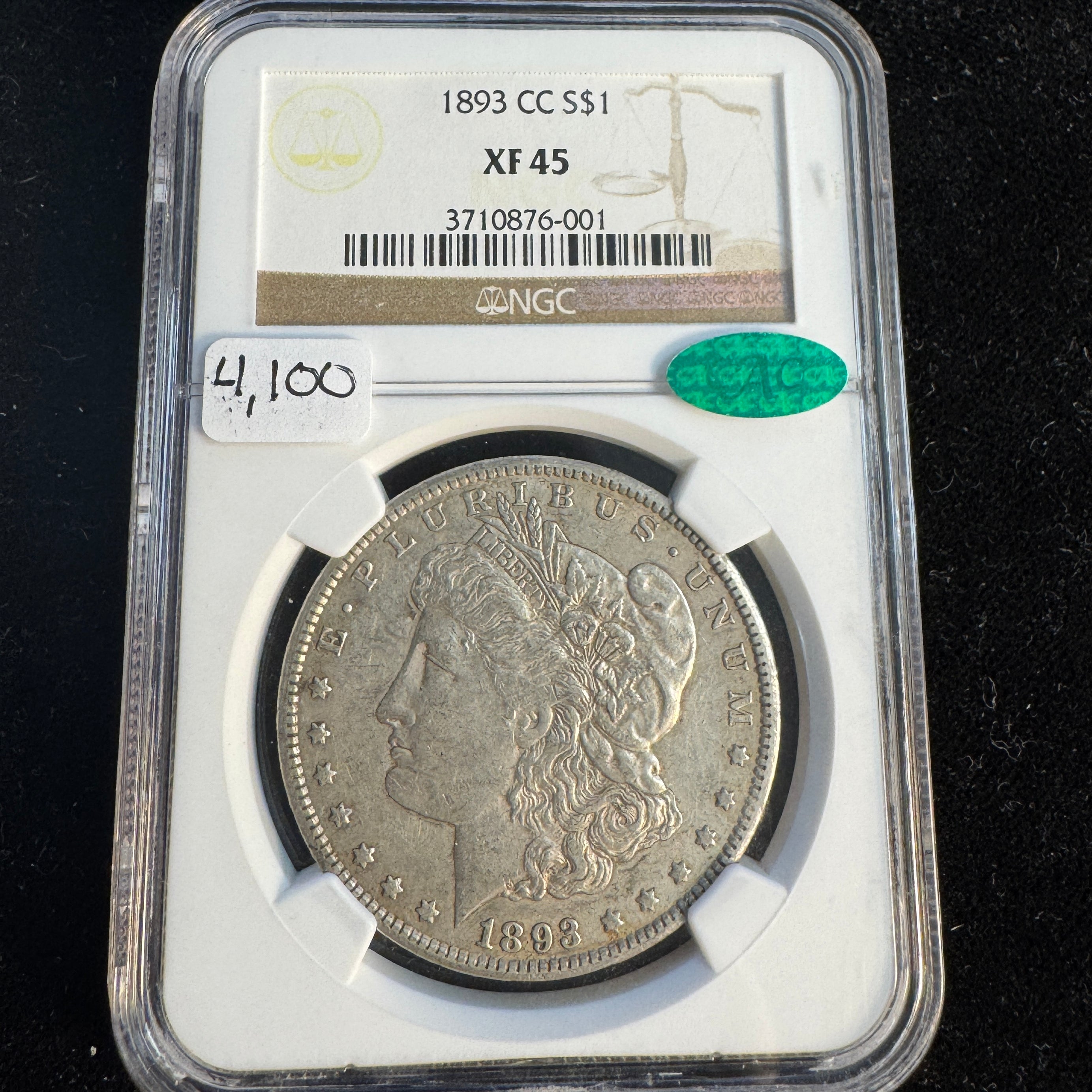 1893-CC Morgan Silver Dollar, NGC XF-45 CAC Approved