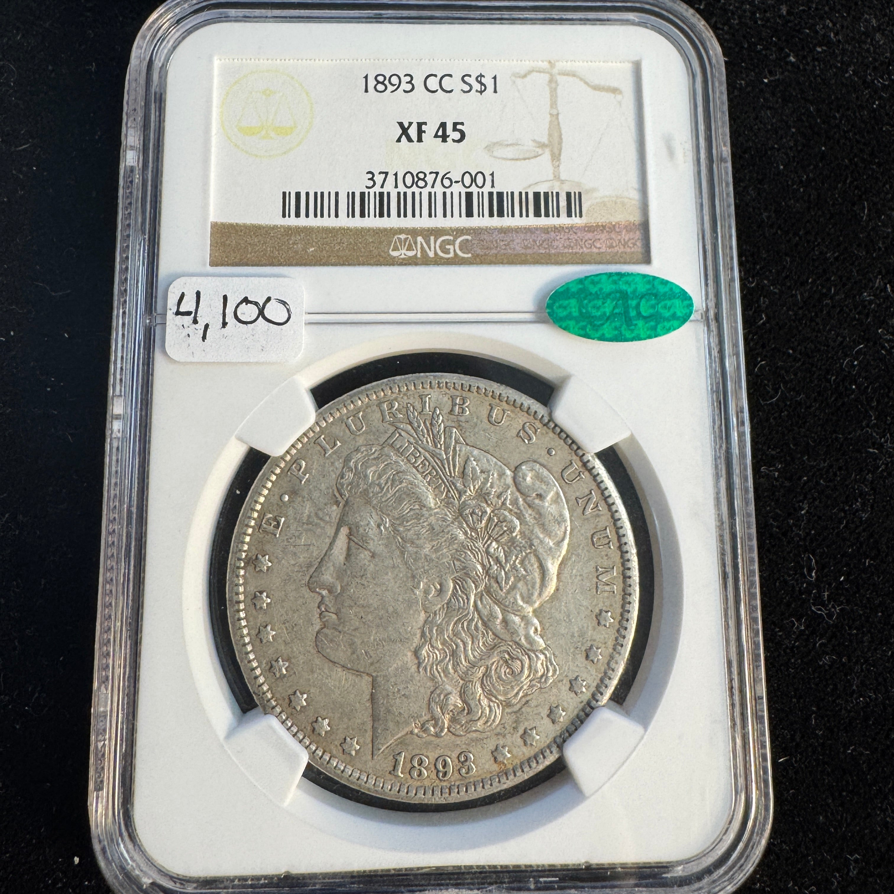 1893-CC Morgan Silver Dollar, NGC XF-45 CAC Approved