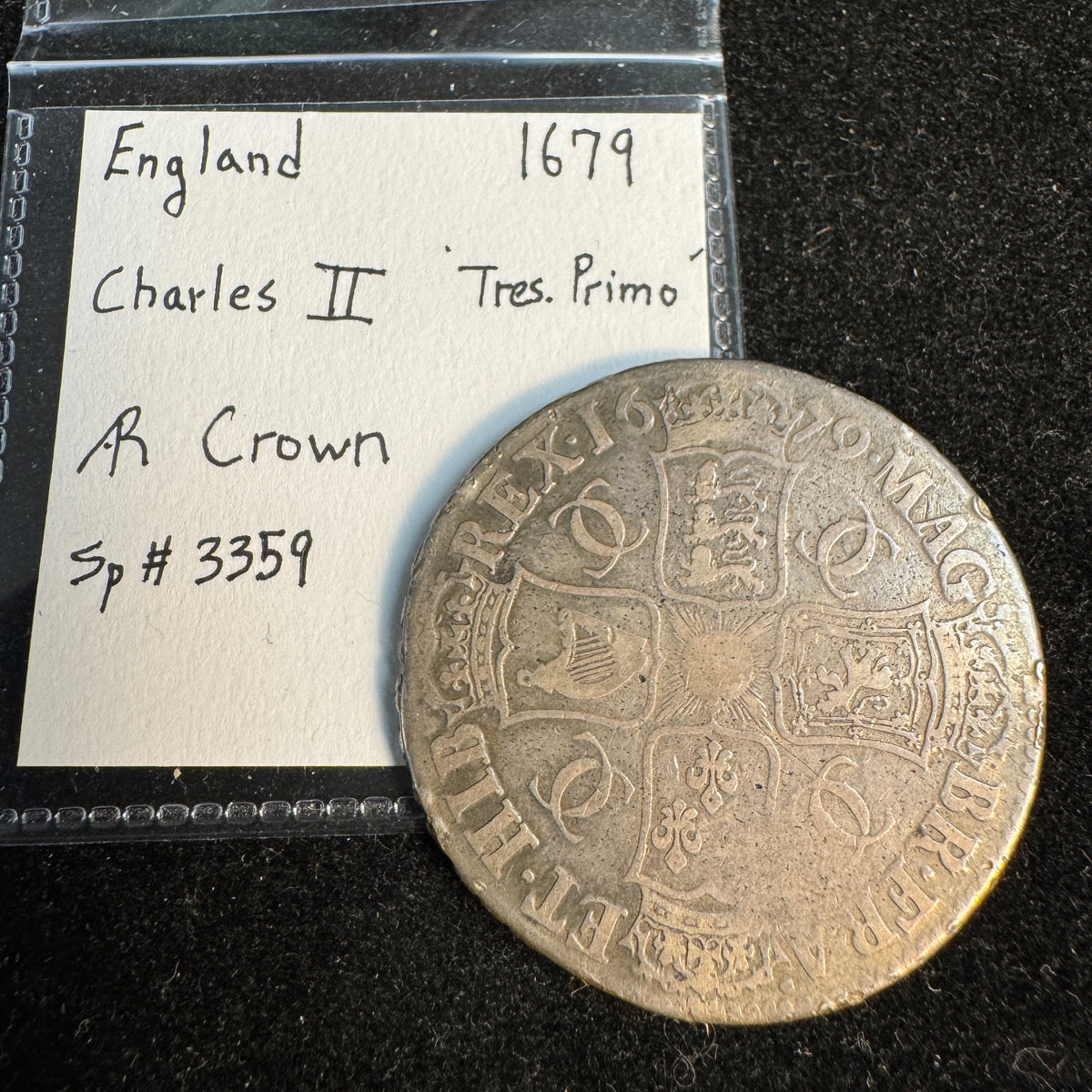 1679 England Crown, Charles II, Tres Primo, Sp#3359 - Fine 🏴󠁧󠁢󠁥󠁮󠁧󠁿