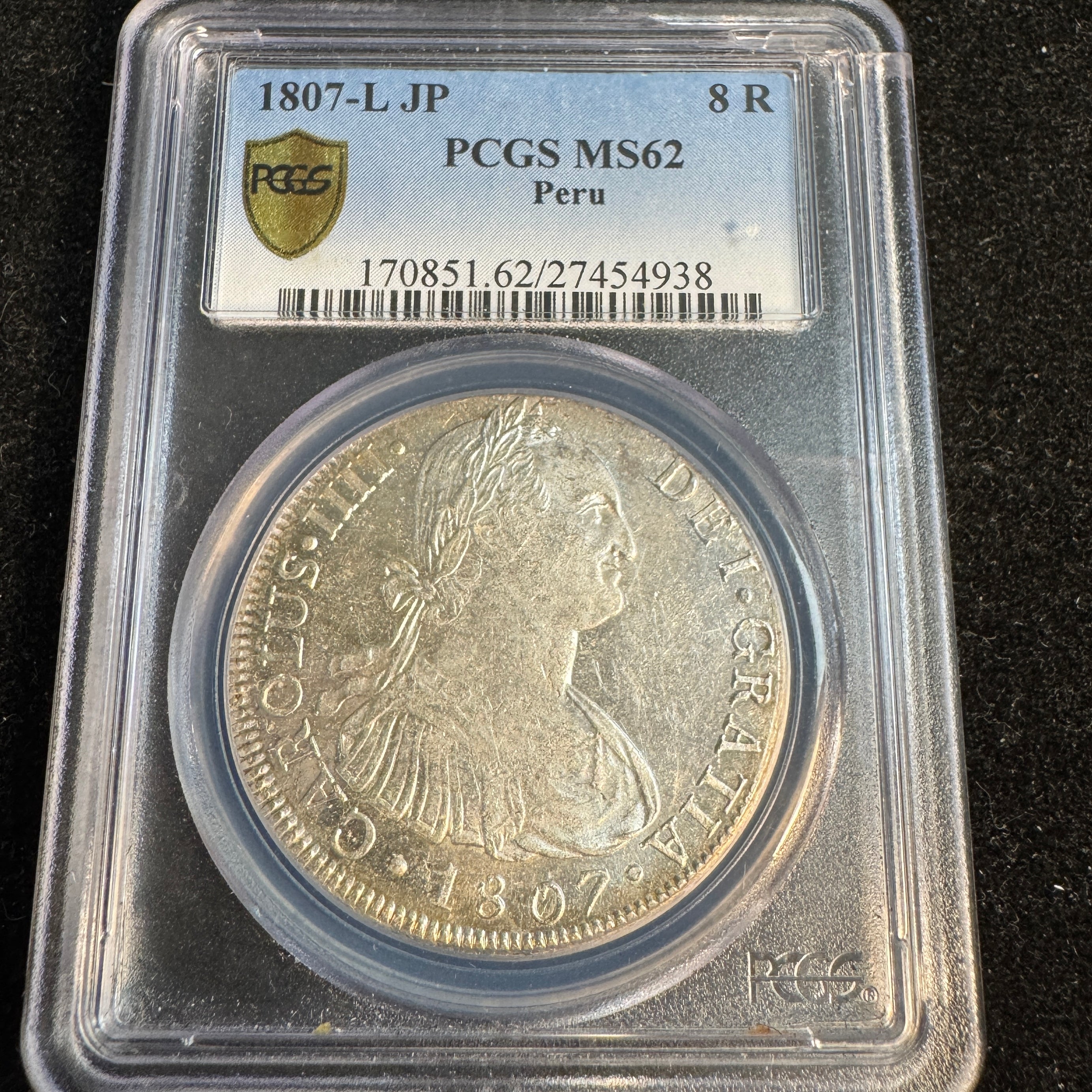 1807 Lima-JP Spanish Empire Peru 8 Reales, Charles IV, PCGS MS-62
