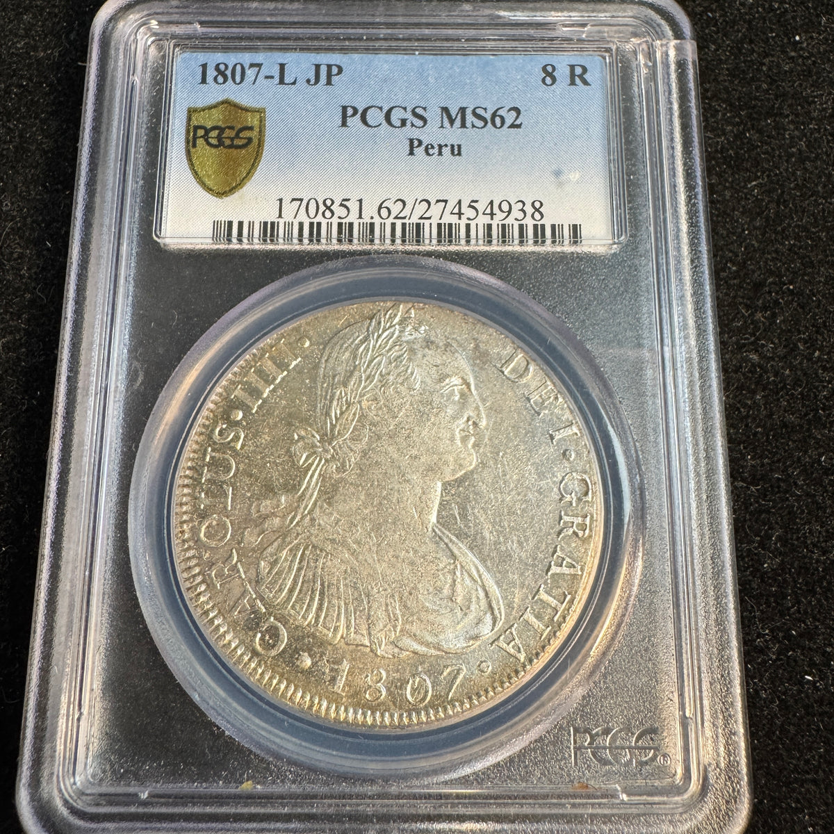 1807 Lima-JP Spanish Empire Peru 8 Reales, Charles IV, PCGS MS-62