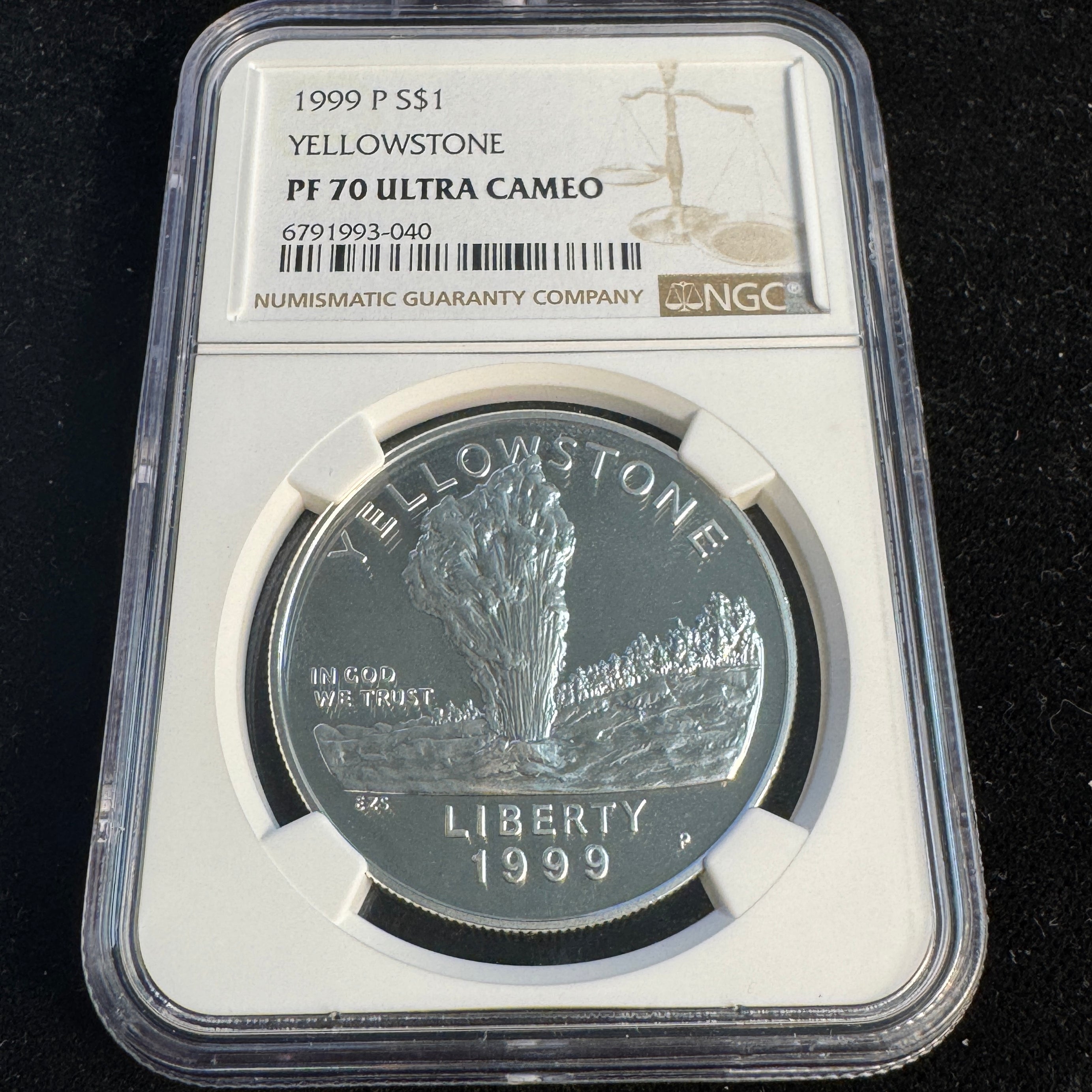 1999 P Yellowstone Silver Dollar Proof, US$1, NGC PF-70 Ultra Cameo