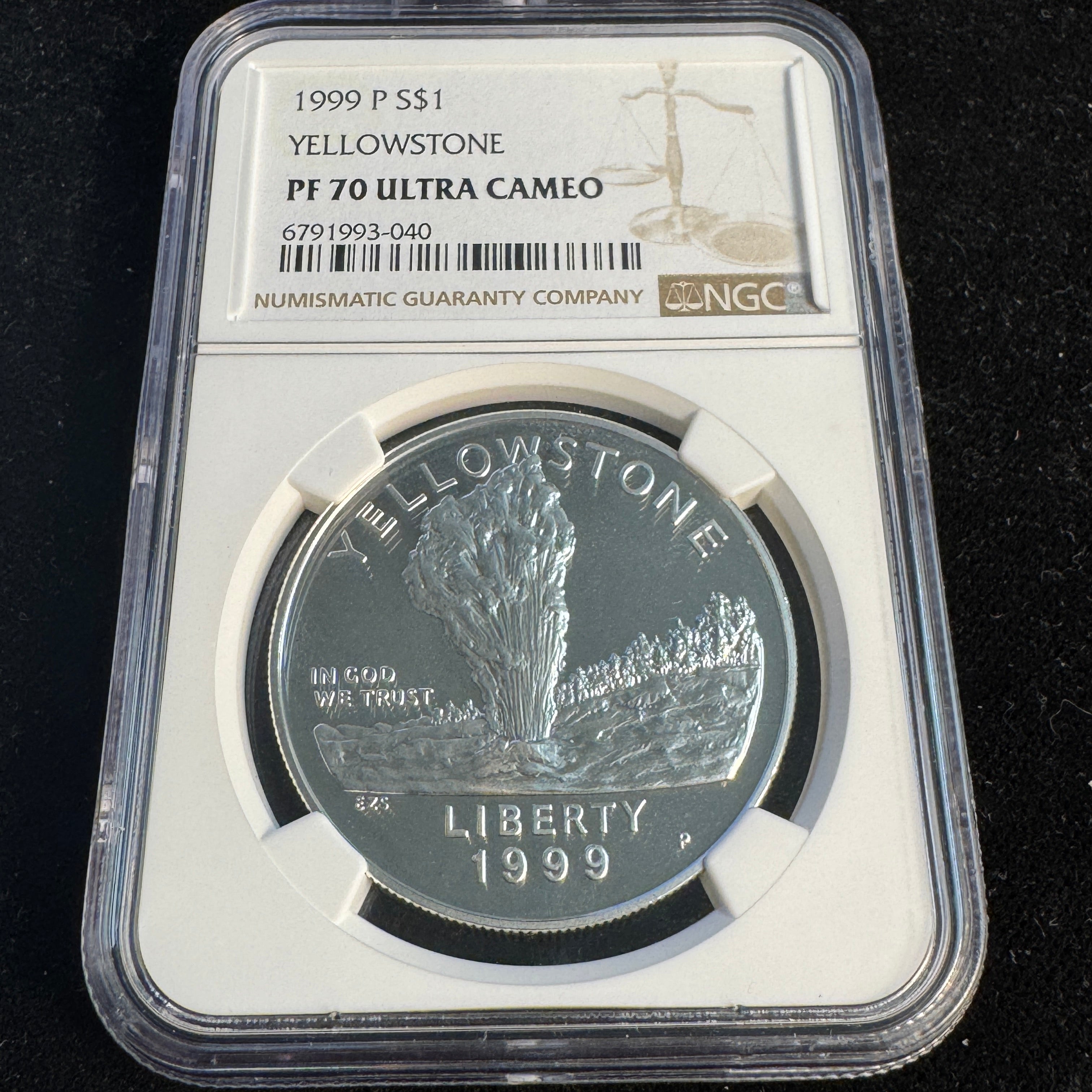 1999 P Yellowstone Silver Dollar Proof, US$1, NGC PF-70 Ultra Cameo