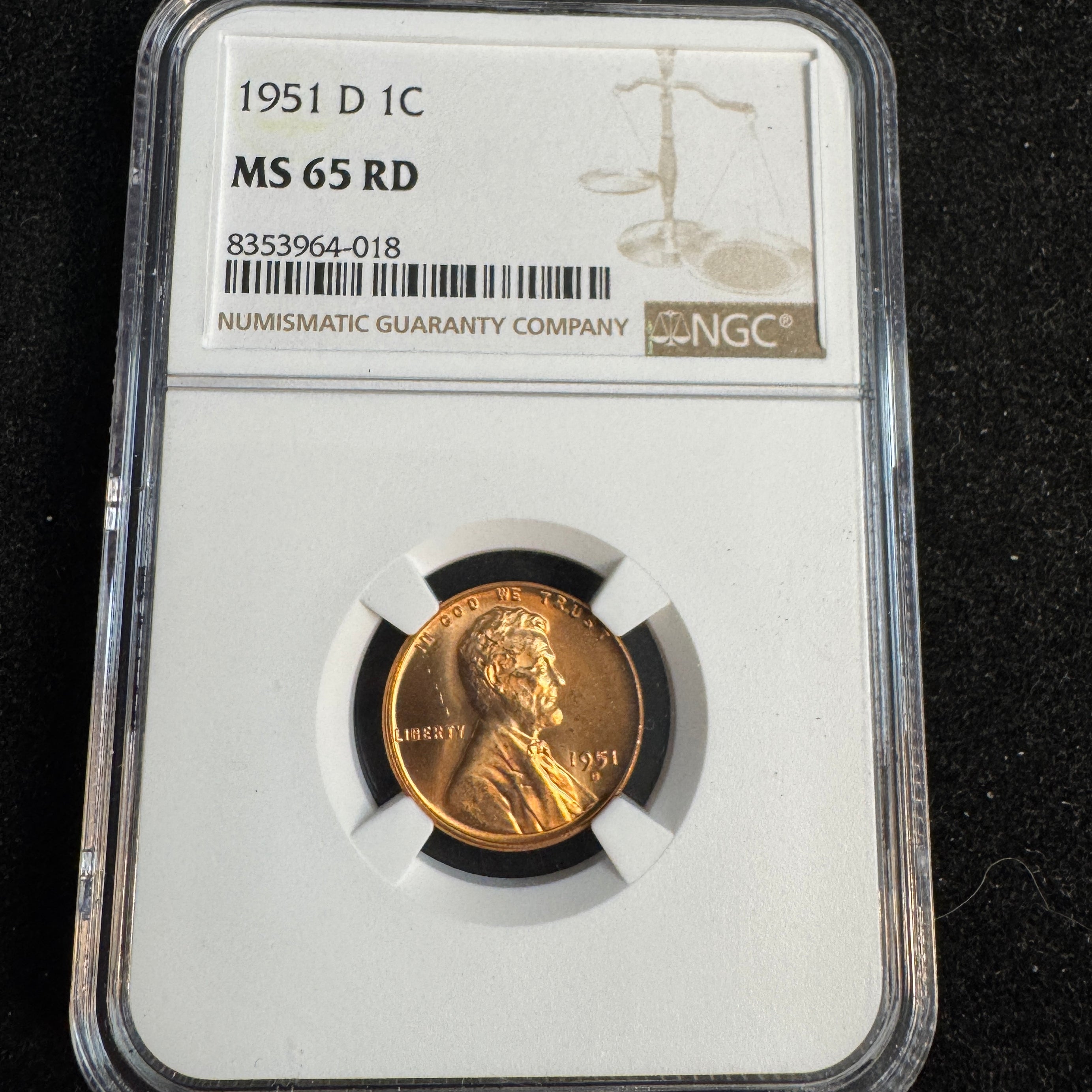 1951-D Lincoln Wheat 1c, NGC MS-65 RD