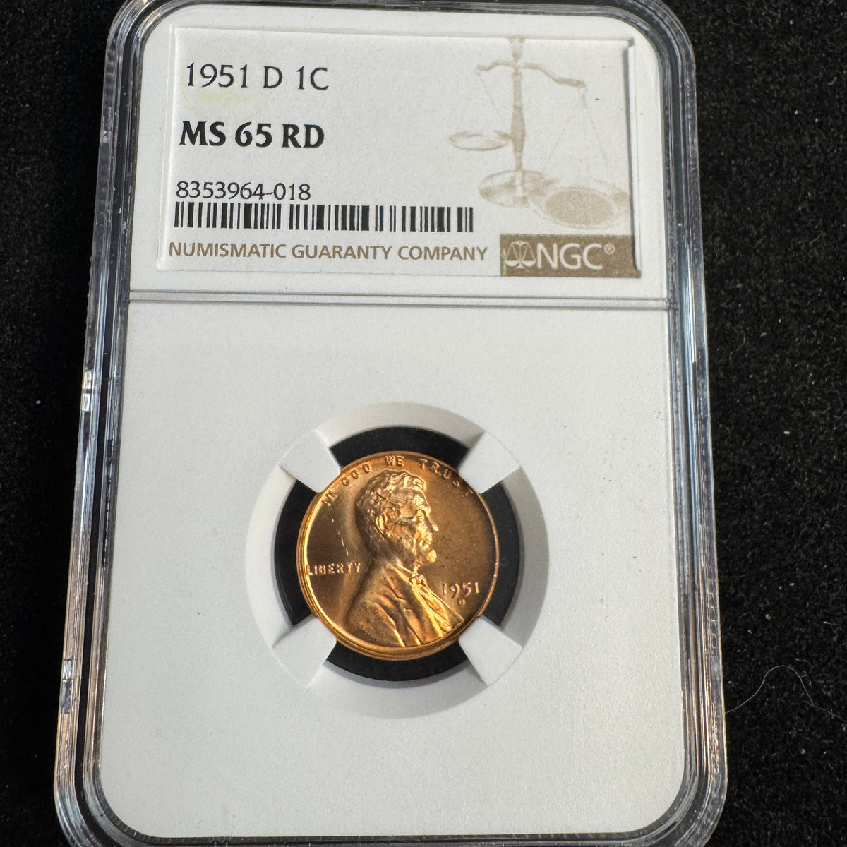 1951-D Lincoln Wheat 1c, NGC MS-65 RD