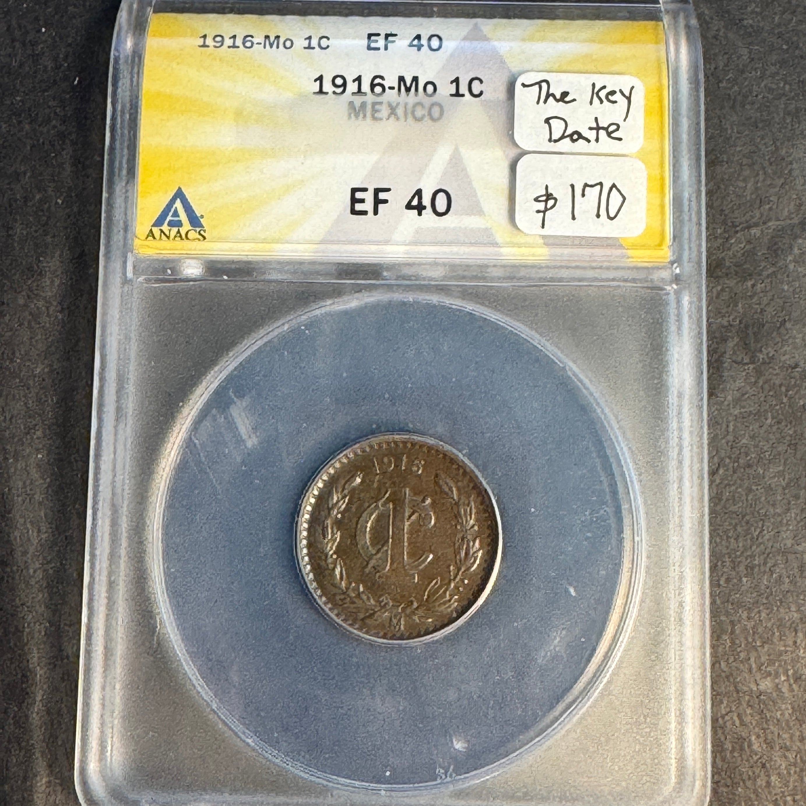 1916-Mo Mexico 1 Centavo KM-415 Key Date - ANACS EF-40 🇲🇽