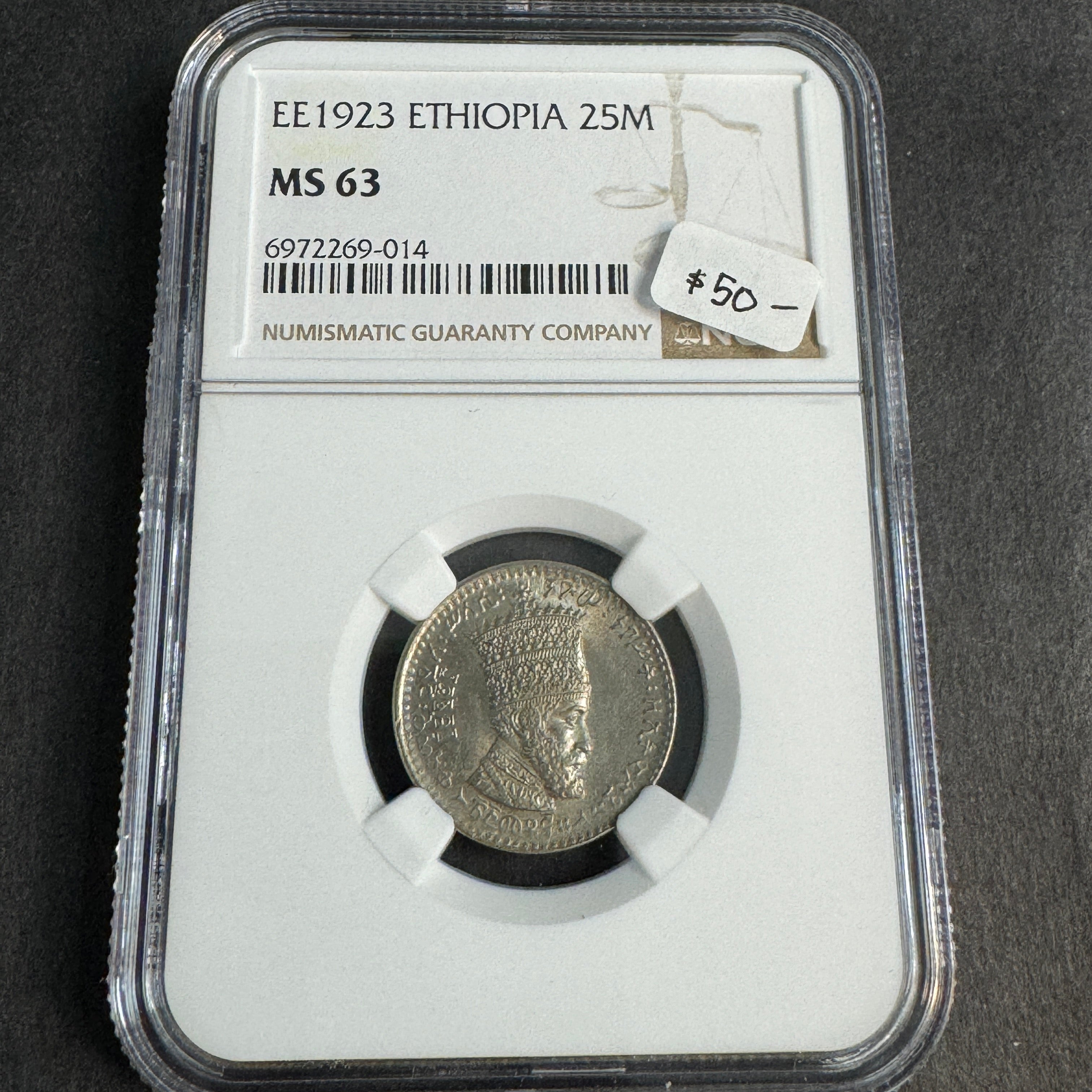EE 1923 (1931 AD) Ethiopia 25 Matonas, Haile Selassie / Lion of Judah, NGC MS-63 🇪🇹