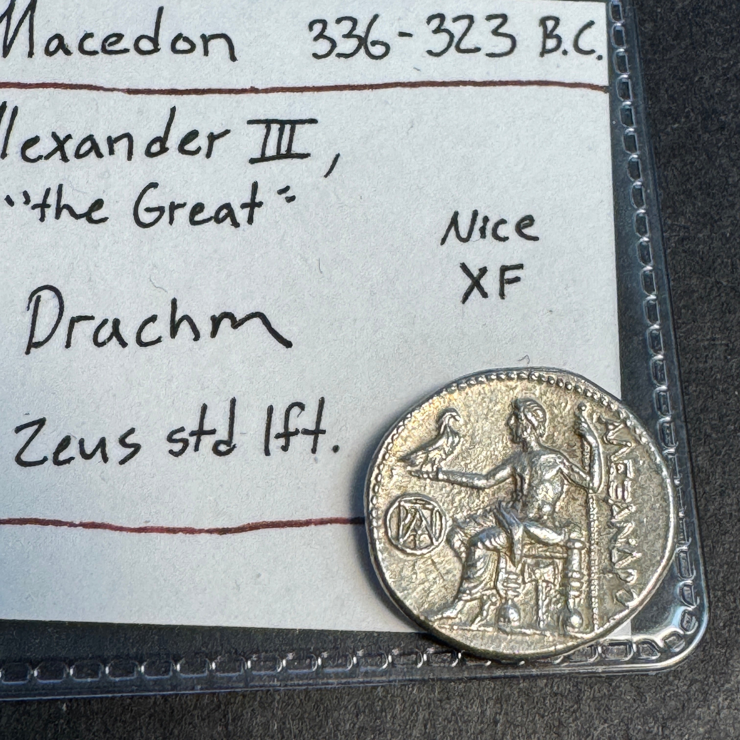 (336-323 BC) Alexander the Great of Macedon Silver Drachm, Rv: Zeus Seated, Nice XF