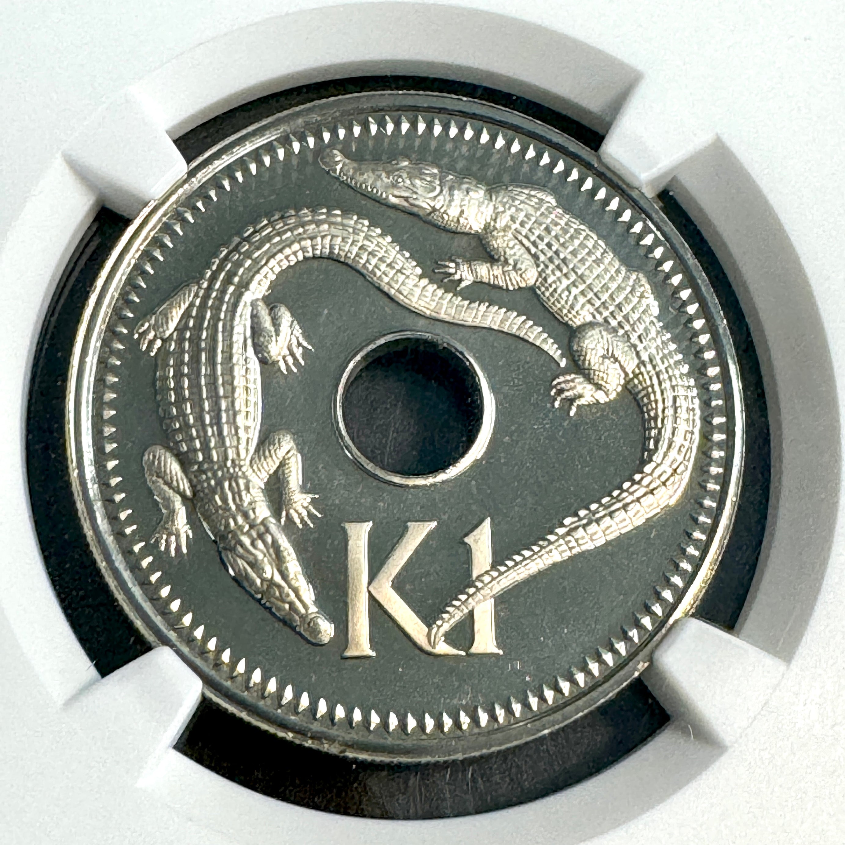 1975 FM Papua New Guinea Proof 1 Kina, Crocodiles 🐊, NGC PF-68 Ultra Cameo
