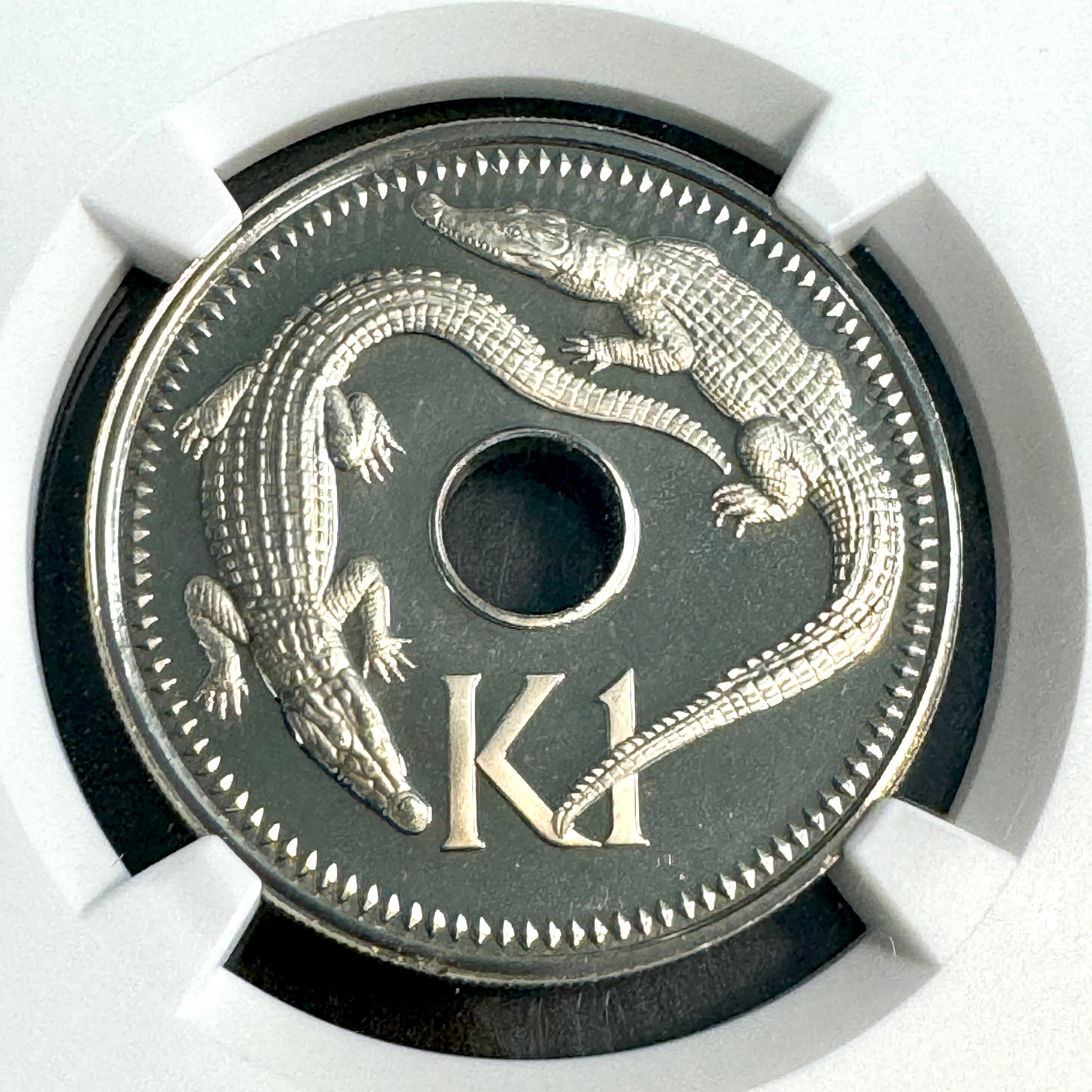 1975 FM Papua New Guinea Proof 1 Kina, Crocodiles 🐊, NGC PF-68 Ultra Cameo