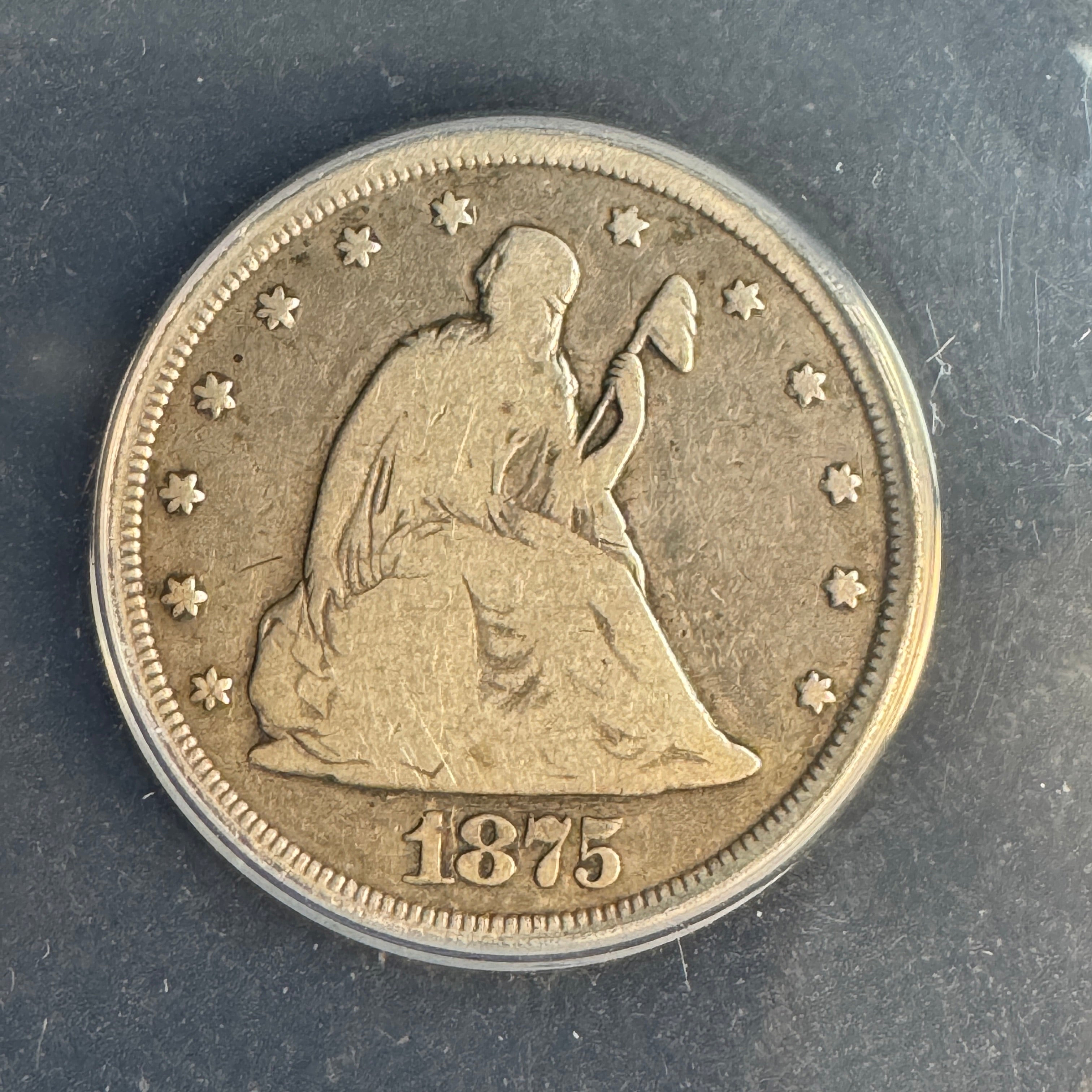 1875-CC Seated Liberty 20c Twenty Cents, ANACS VG-10