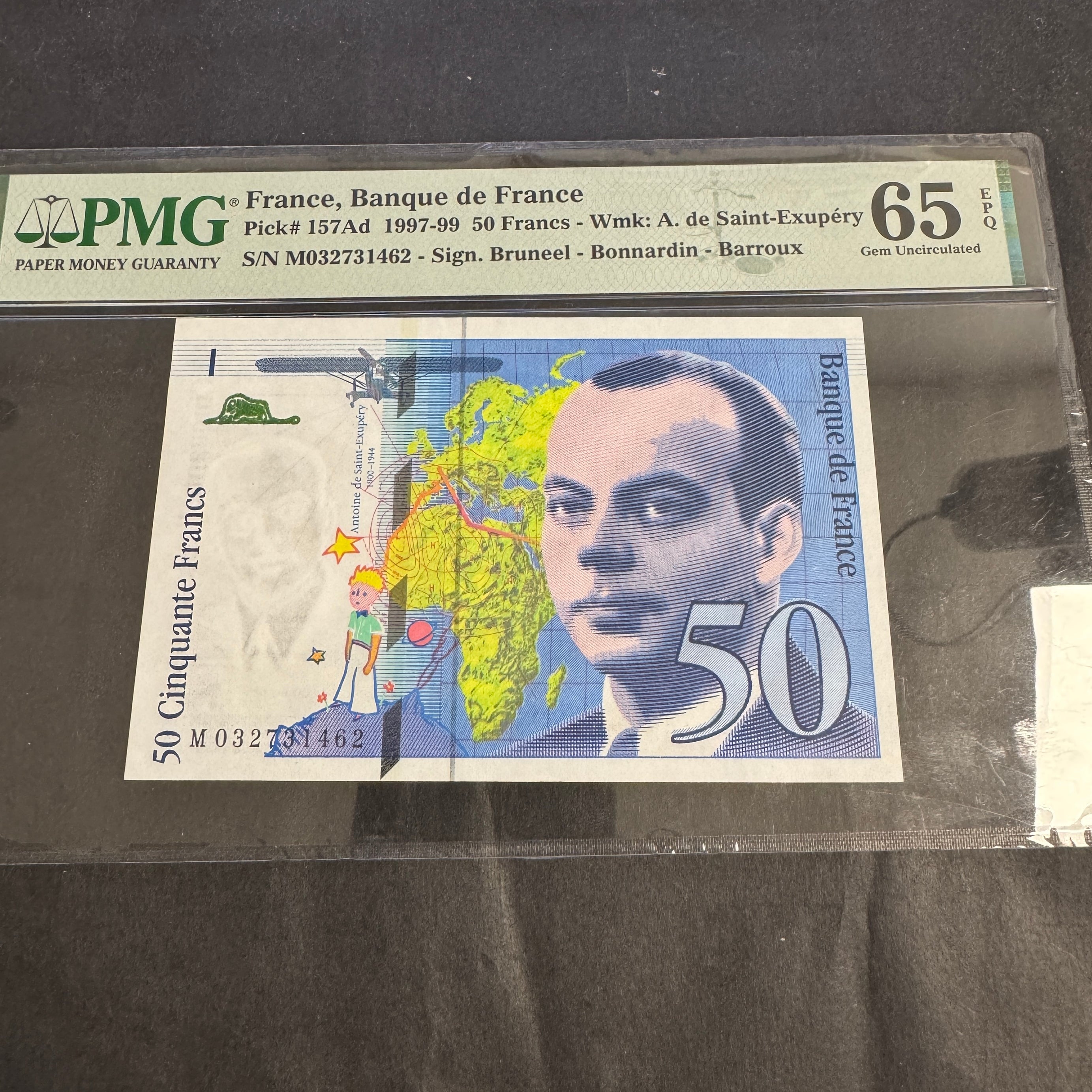 1997 France 50 Francs Banknote, Saint-Exupery Airplane, PMG 65 Gem Unc EPQ