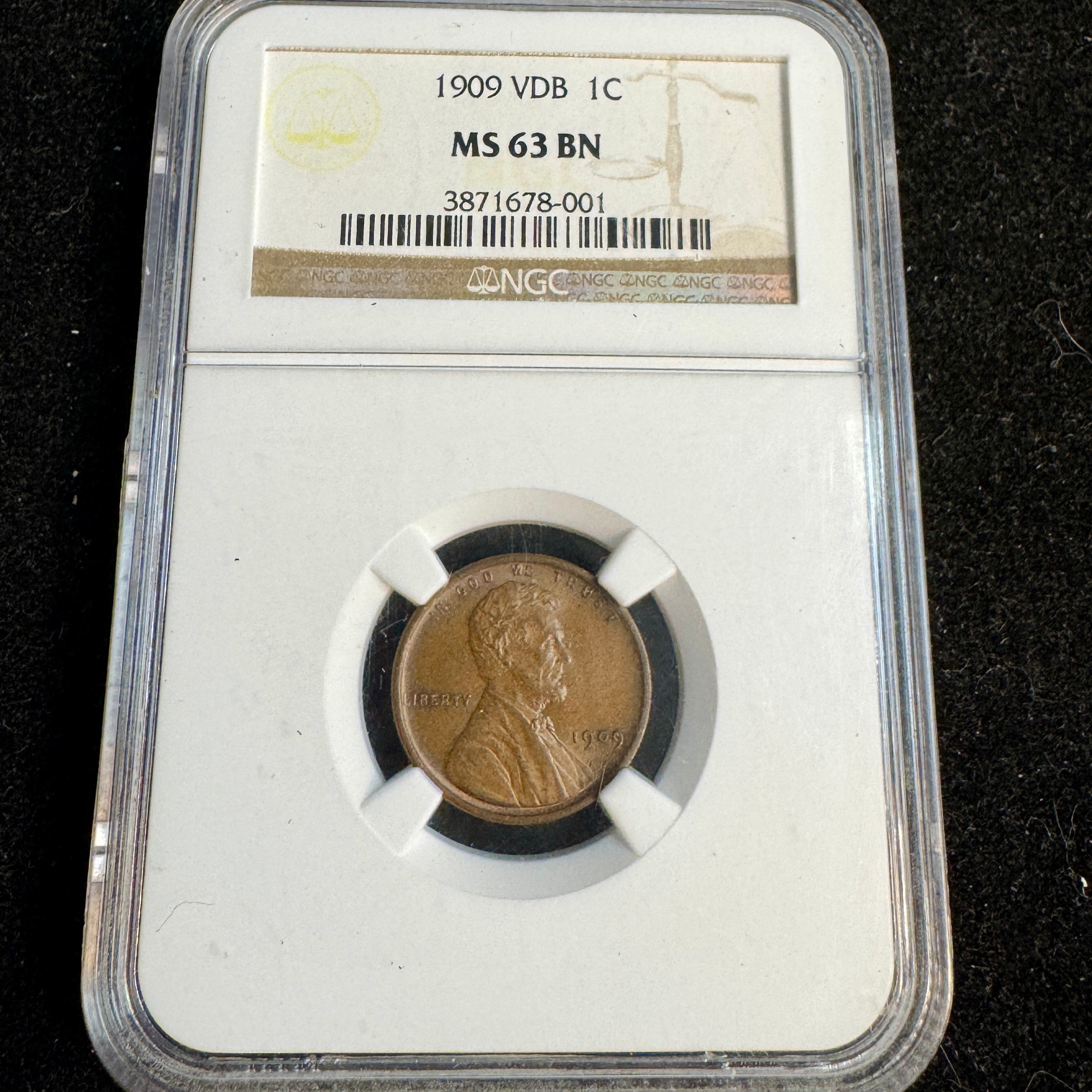 1909 VDB Lincoln Wheat 1c, NGC MS-63 BN