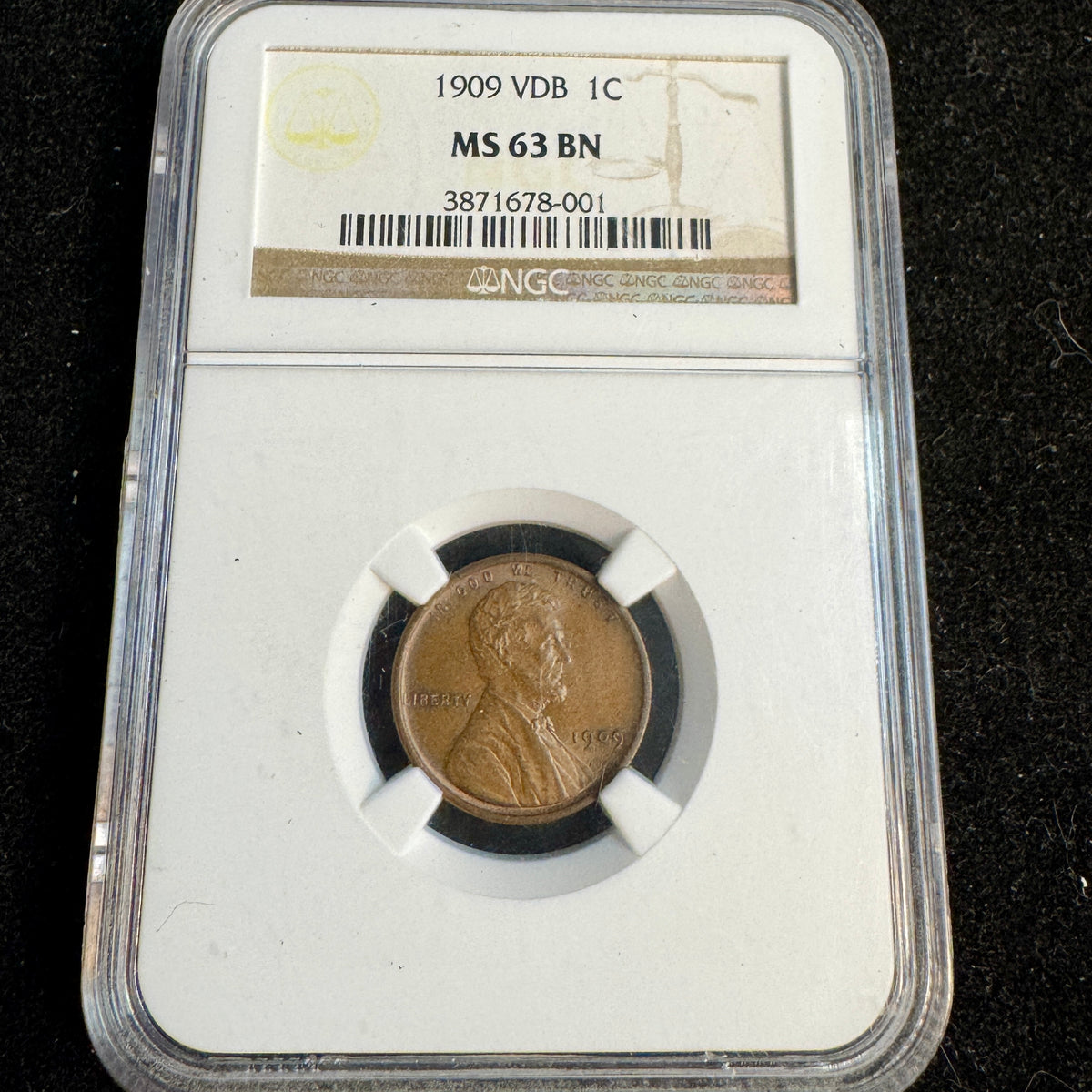 1909 VDB Lincoln Wheat 1c, NGC MS-63 BN