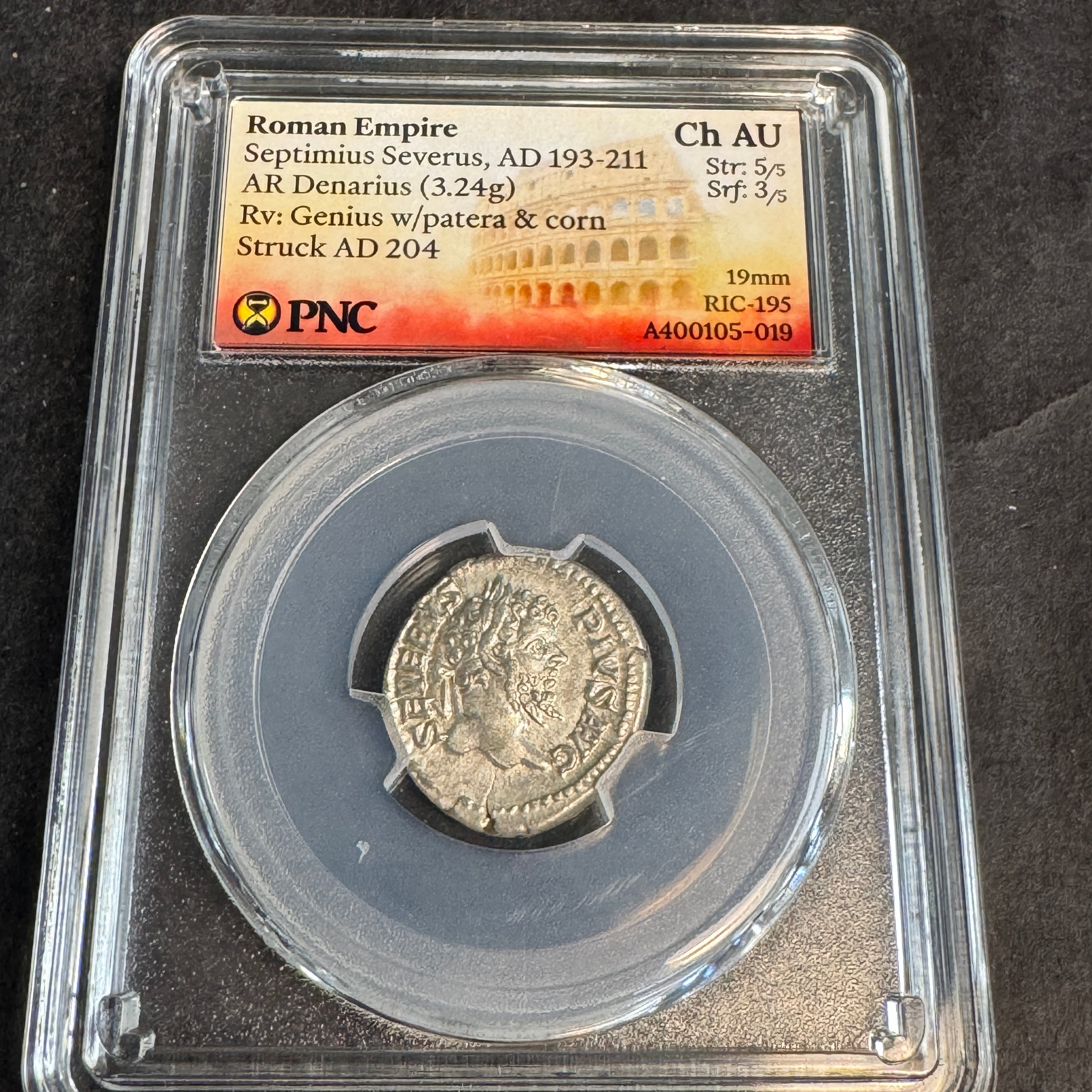 Septimus Severus (193-211 AD) Roman Empire AR Denarius, Rx: Genius, RIC-195, PNC Choice AU
