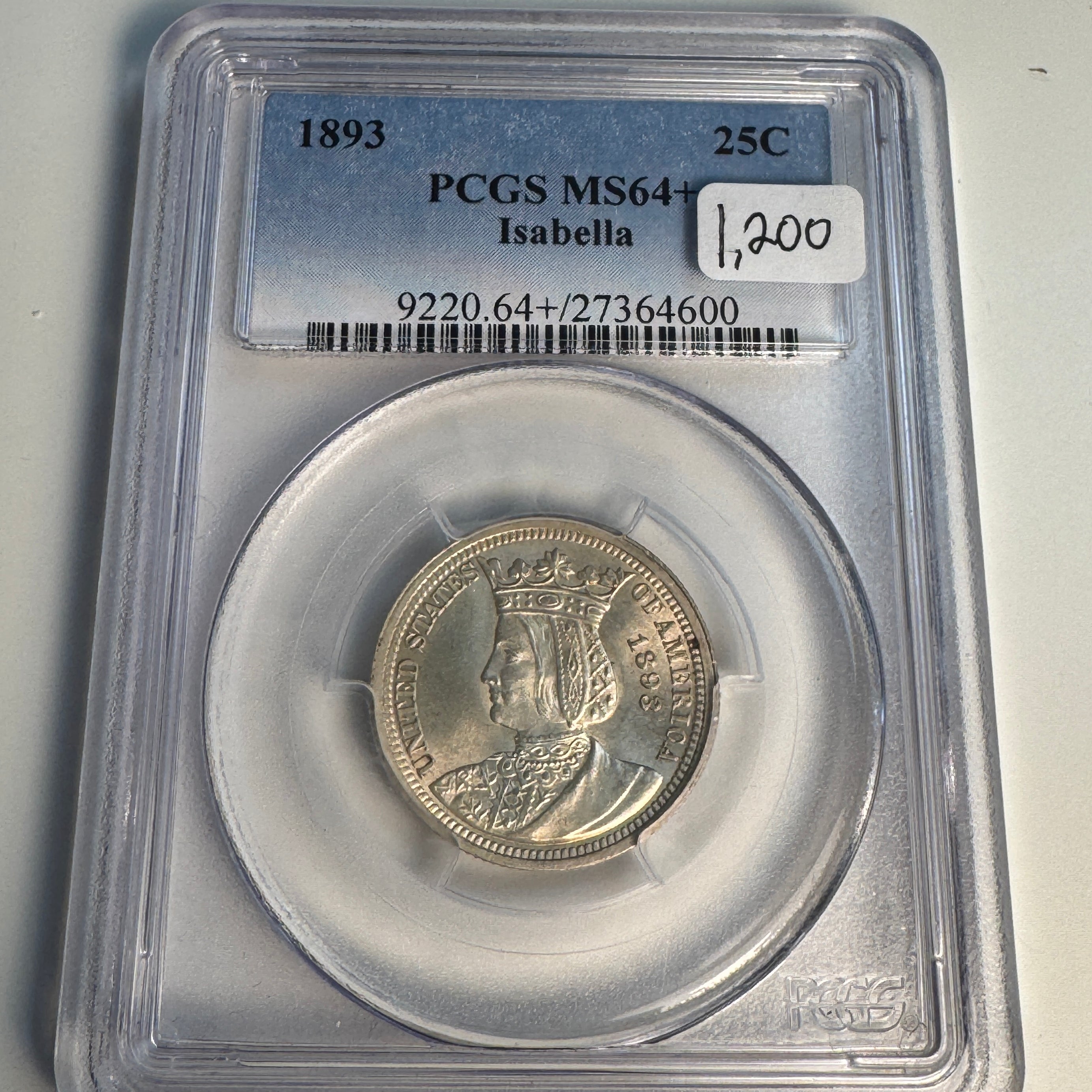 1893 Isabella Silver Columbian Exposition Quarter, PCGS MS-64+