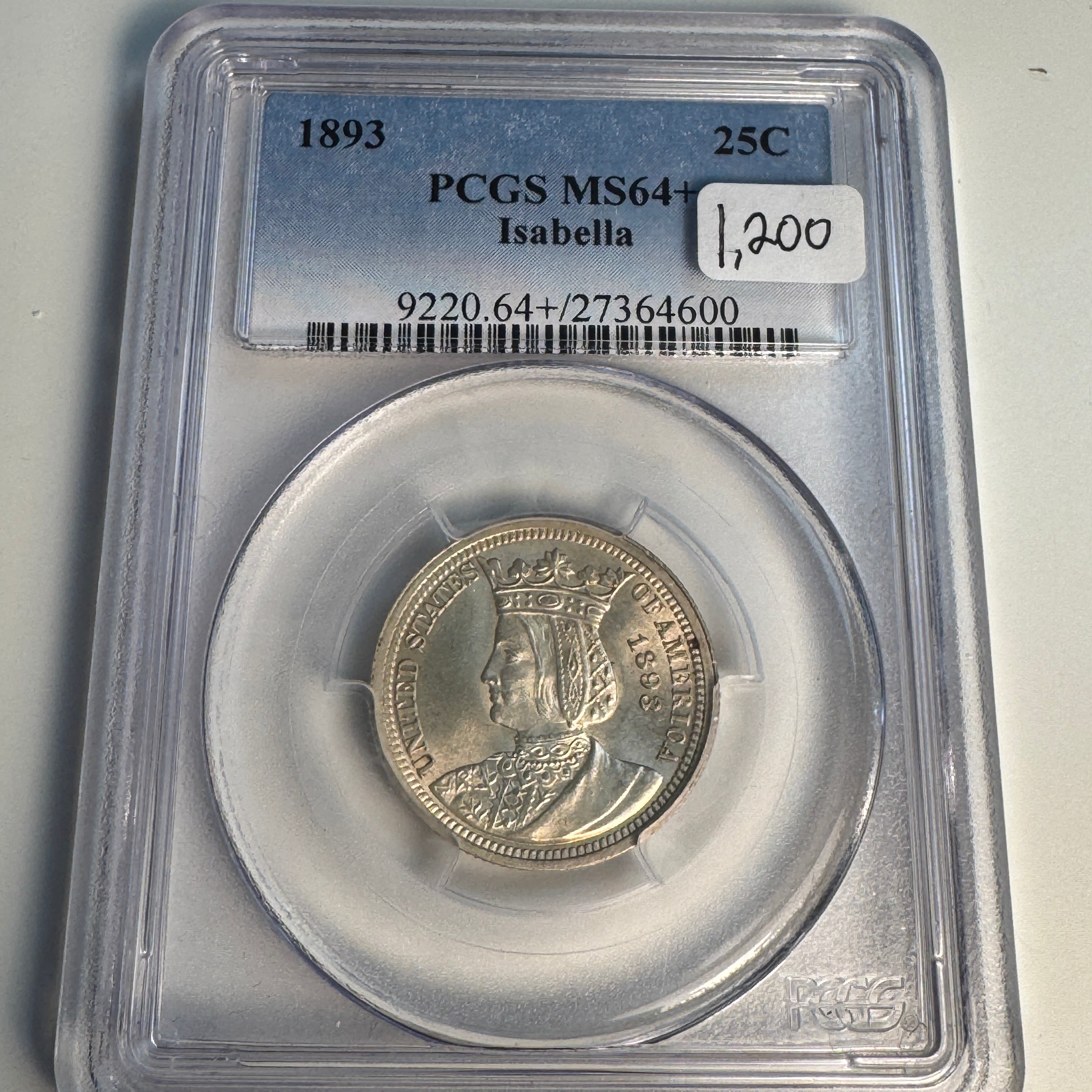 1893 Isabella Silver Columbian Exposition Quarter, PCGS MS-64+