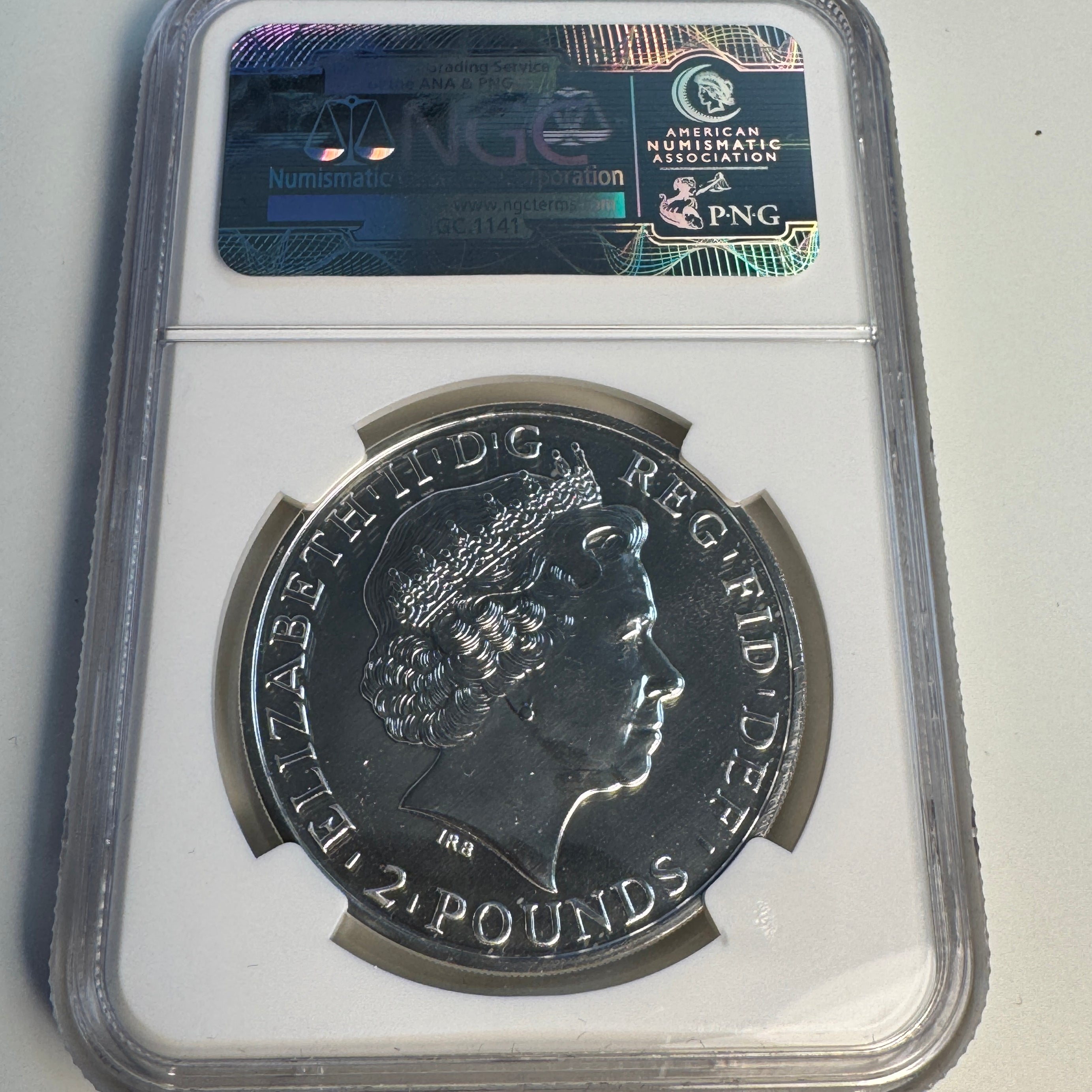 2014 Great Britain £2 Silver Britannia (1oz) Lunar Horse Obverse Mule Strike, NGC MS-69 PL
