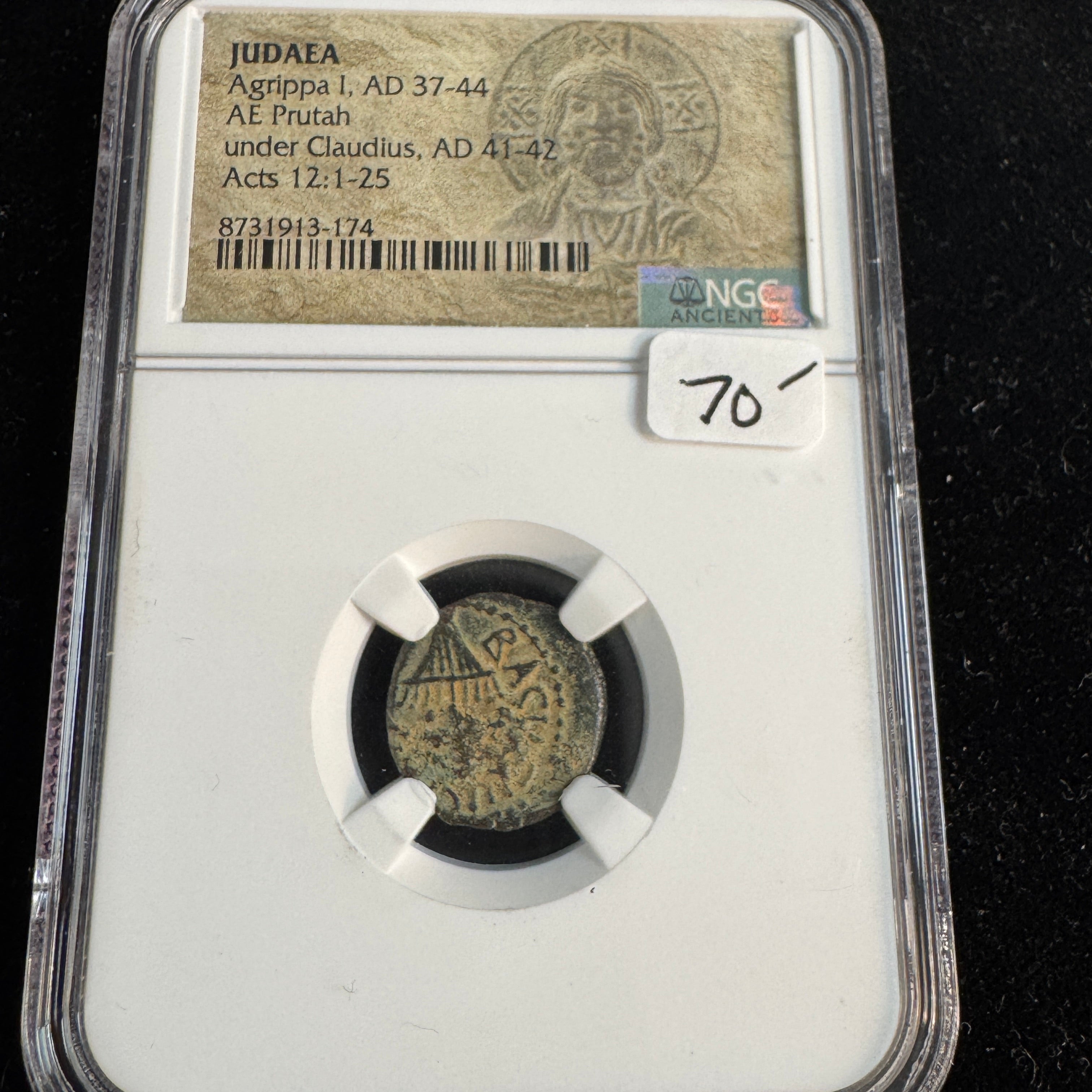 Judea - Agrippa I (37-44 AD) AE Prutah, under Claudius, NGC Ancients