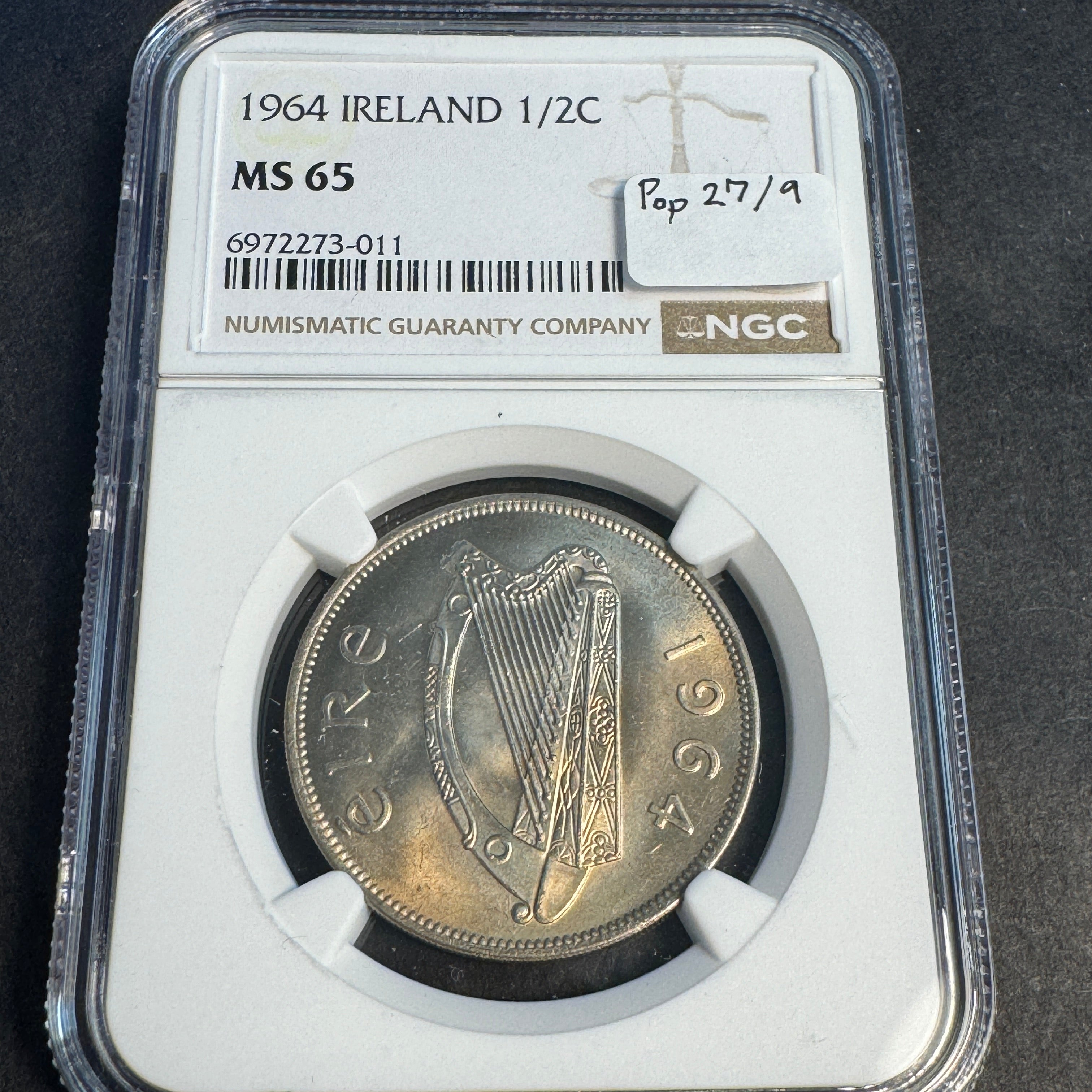 1964 Ireland 1/2 Crown, Irish Hunter Horse, NGC MS-65 🇮🇪