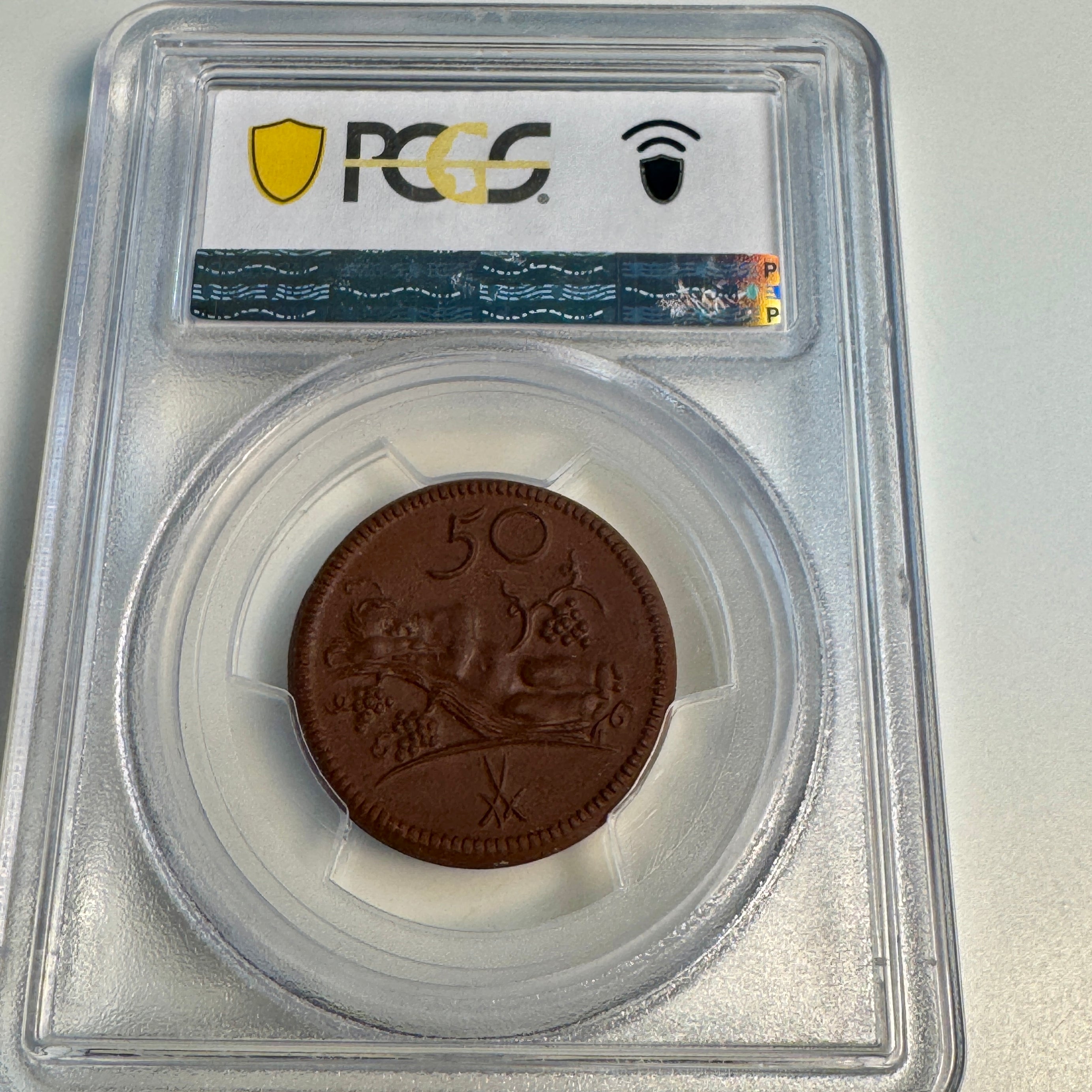 (1921) Munsterberg Germany 50 Pfennig Brown Porcelain Notgeld, Sch-205a, PCGS MS-66 🇩🇪 Top Pop 2/0 ⭐️
