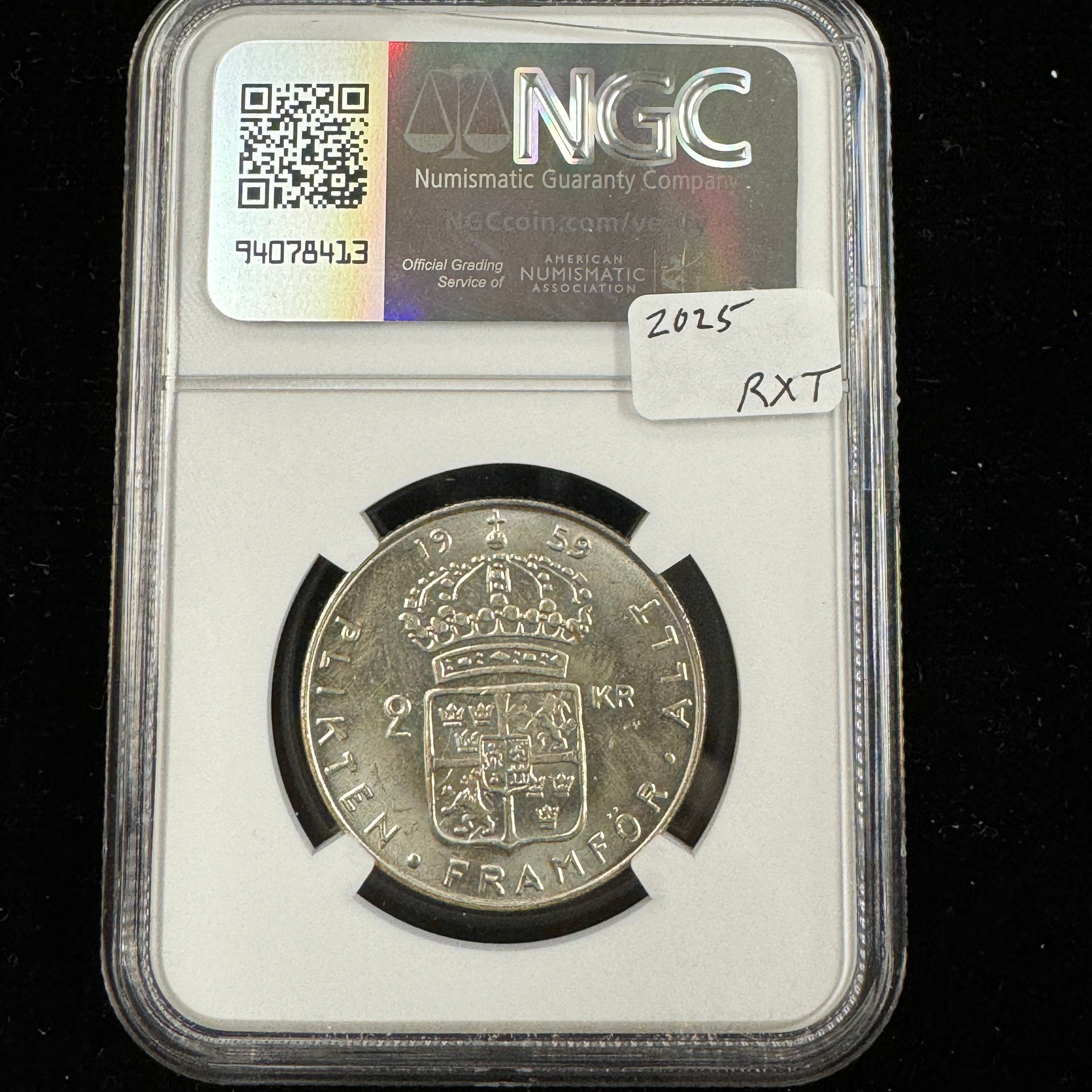 1959 TS Sweden AR 2 Kronor, Key Date, NGC MS-65 🇸🇪