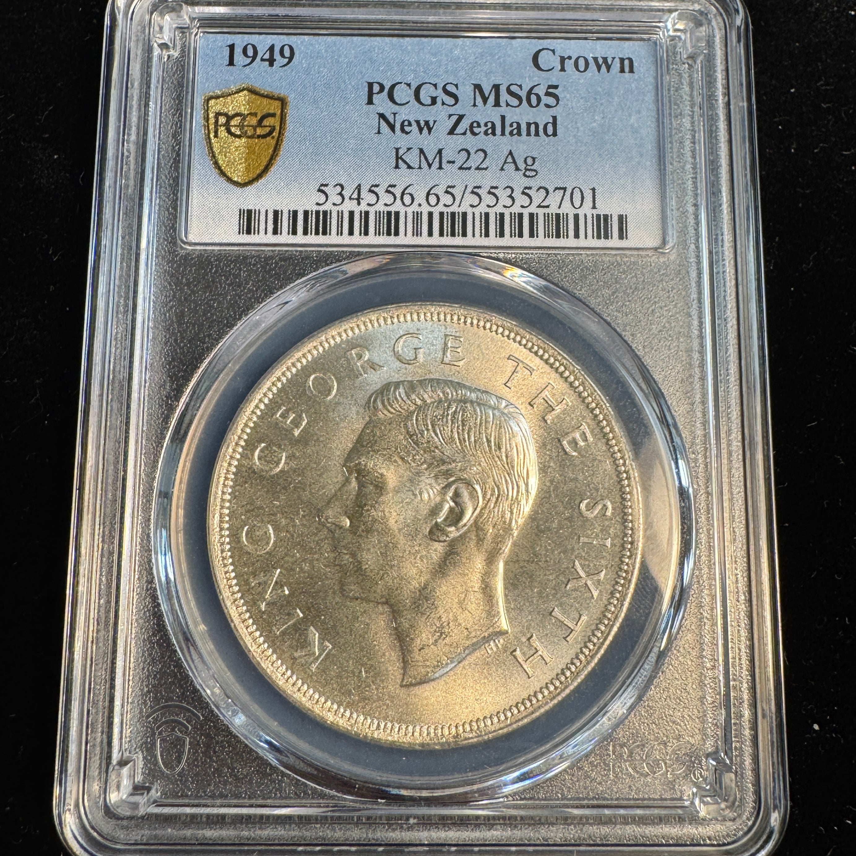 1949 New Zealand AR Crown, Royal Visit type, PCGS MS-65