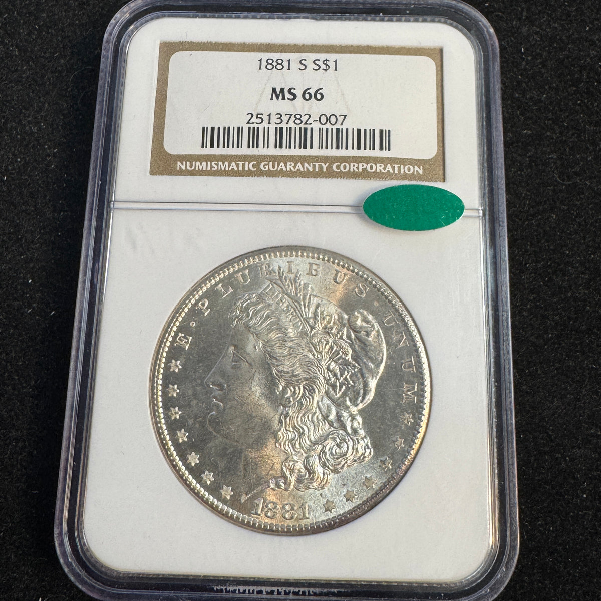 1881-S Morgan Silver Dollar NGC MS-66 Green CAC