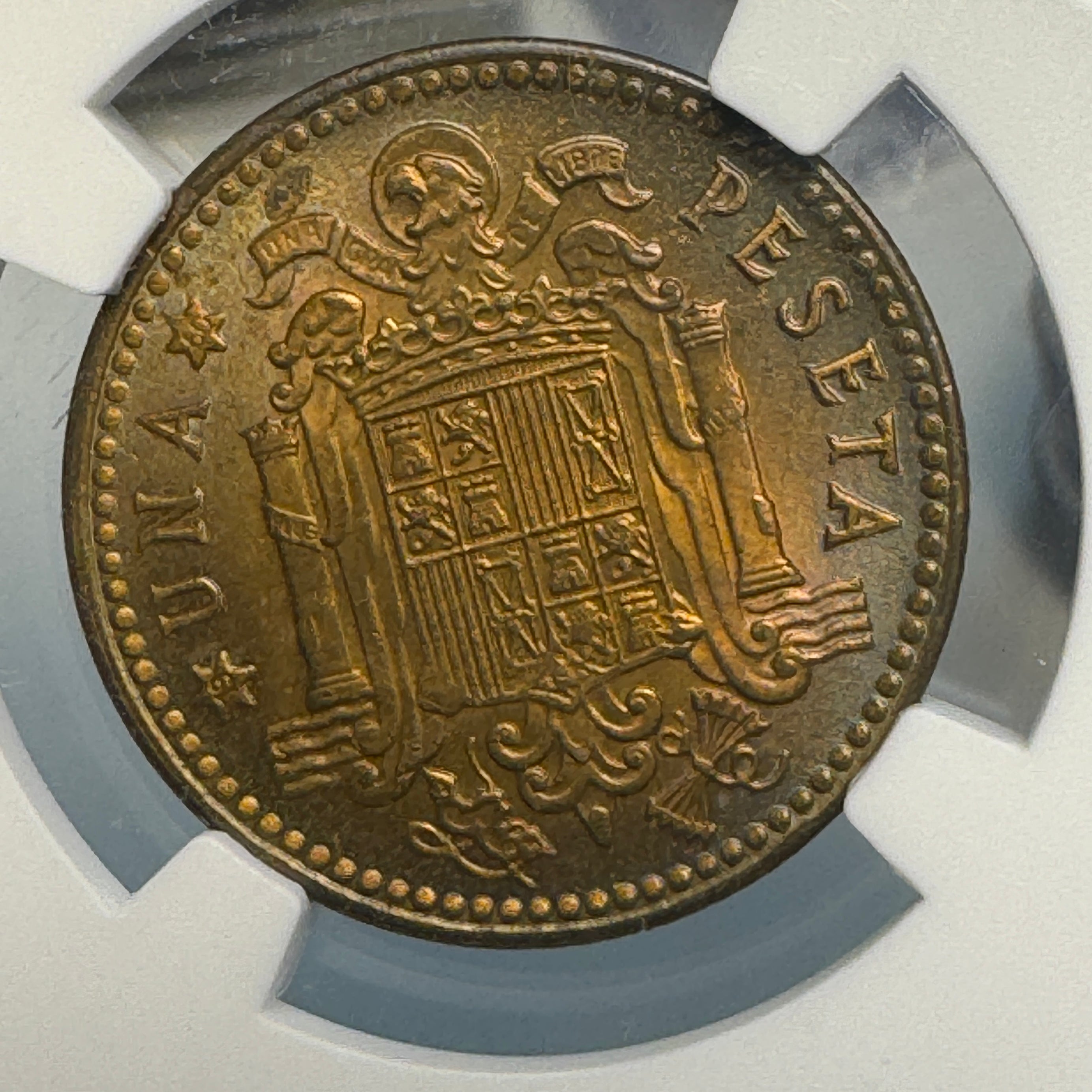 1953 (*1960) Spain 1 Peseta, Franco, KM-775, NGC MS-65, Pop 4/7 🇪🇸