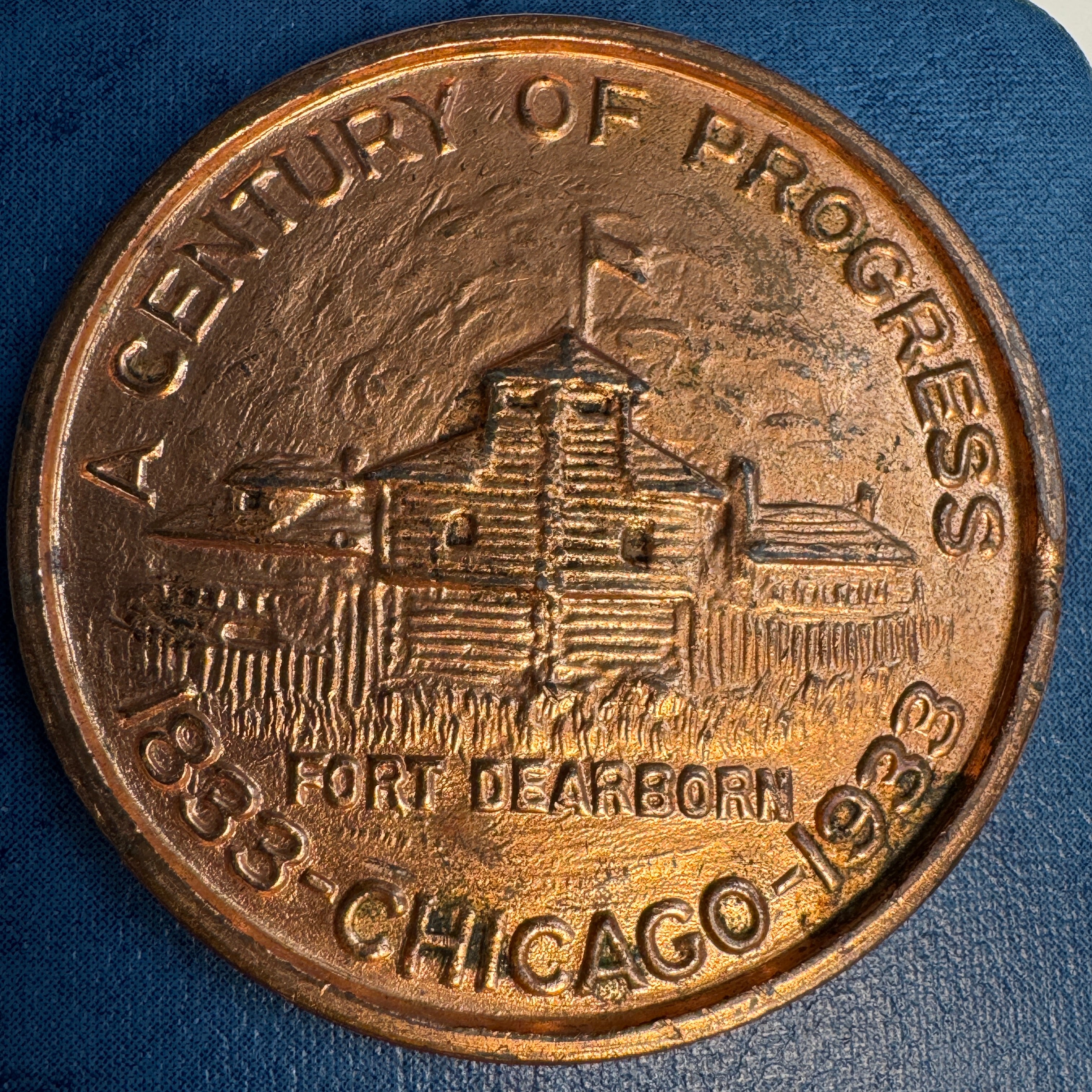 1933 Chicago World’s Fair, Fort Dearborn “Indian Head” Lucky Penny 57mm Bronze