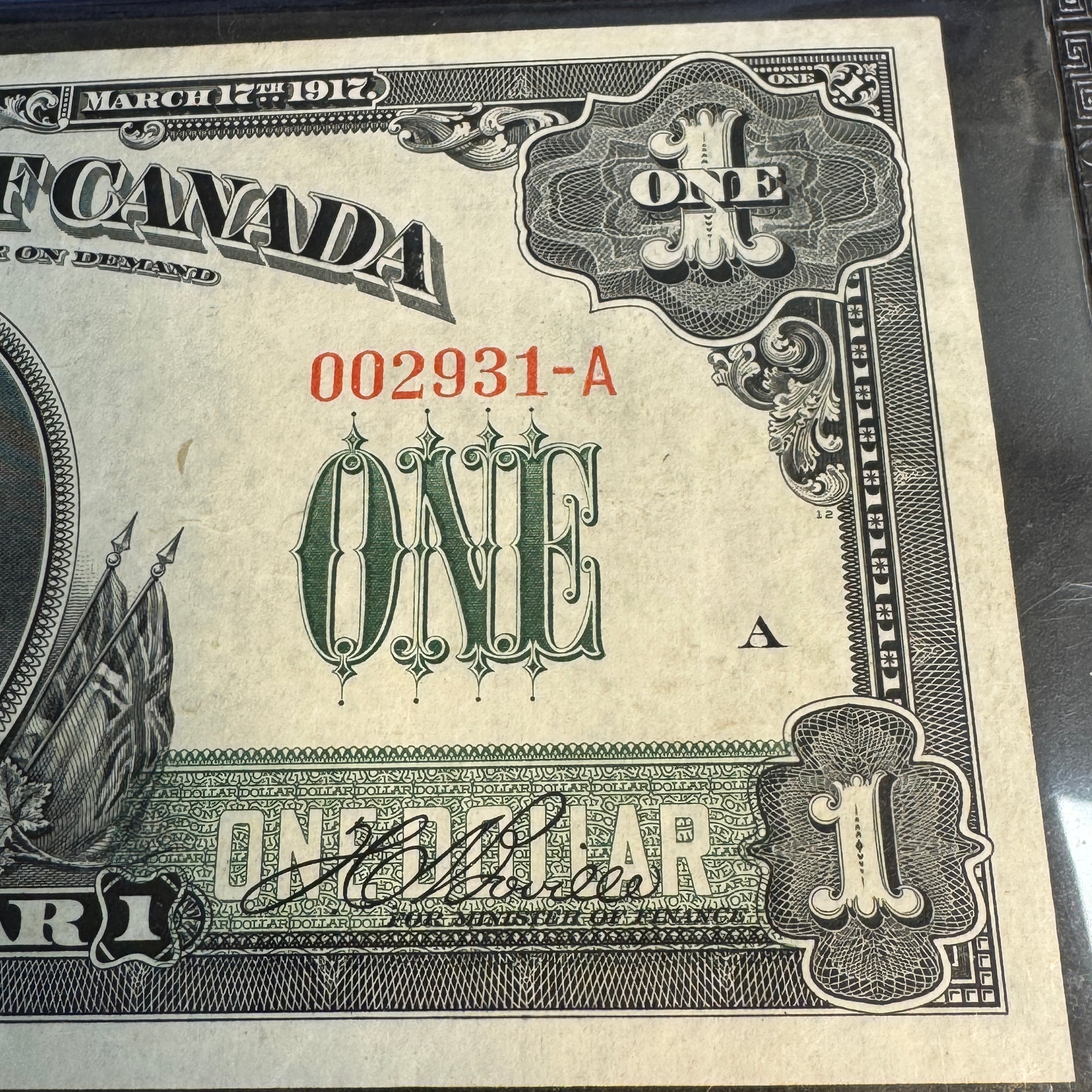 1917 Dominion of Canada Dollar, Low Serial Plate A12/1, P#32a Boville & Hand Countersigned, PCGS Very Fine 30