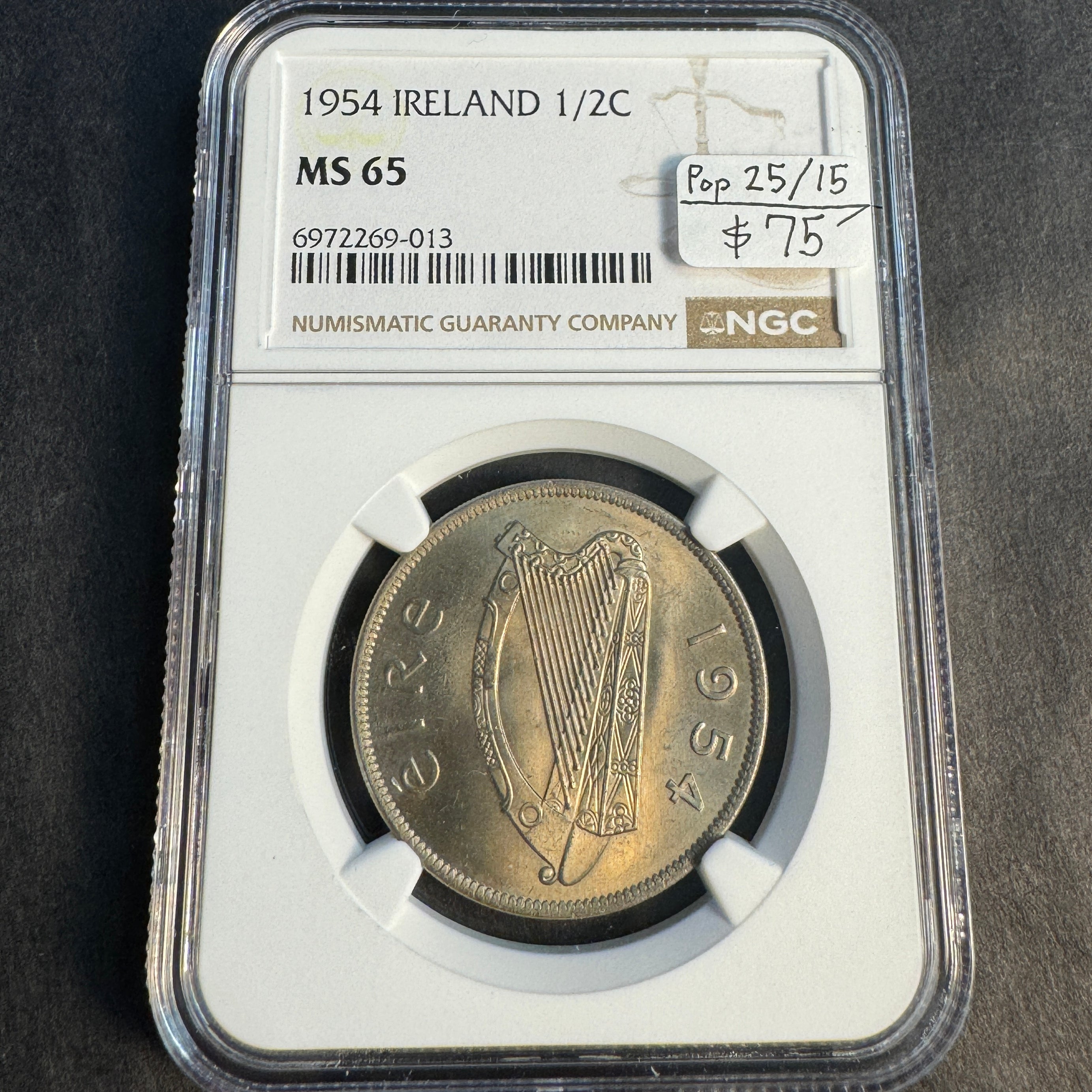 1954 Ireland 1/2 Crown, Irish Hunter Horse, NGC MS-65 🇮🇪