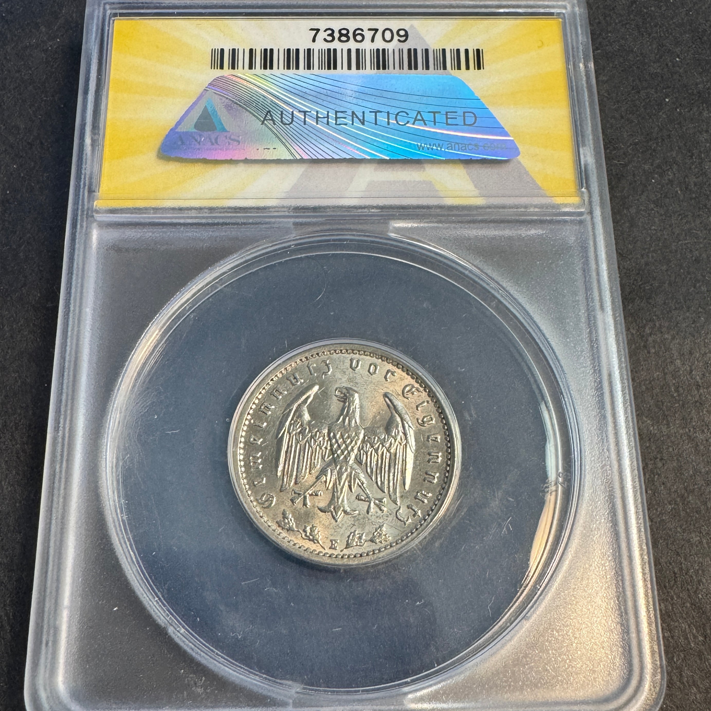 1936-E Germany 1 Reichsmark, ANACS AU-58 🇩🇪