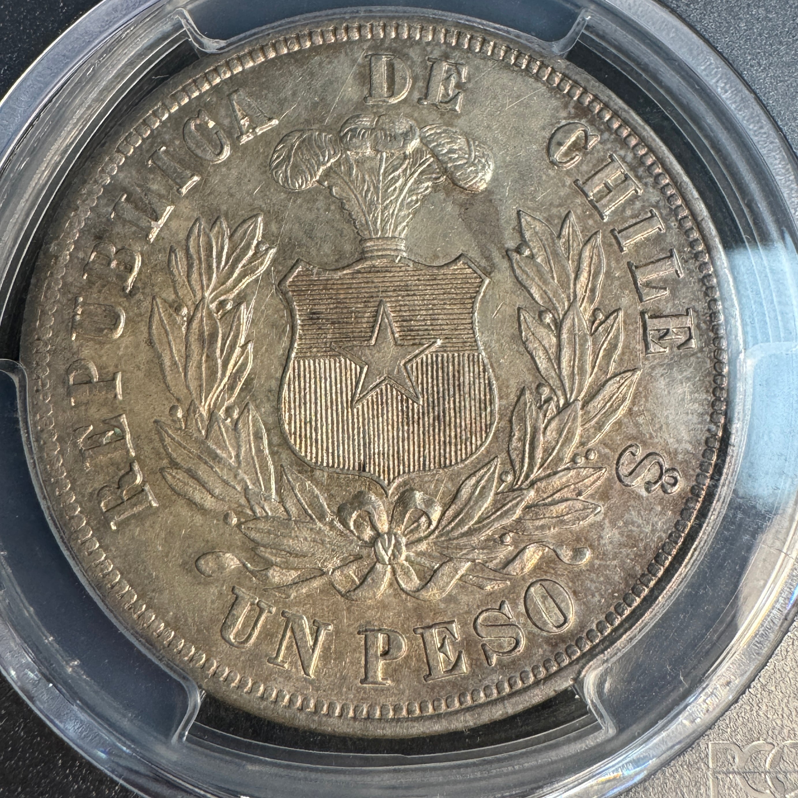 1882-So Chile Peso, Silver Condor, PCGS MS-63 🇨🇱