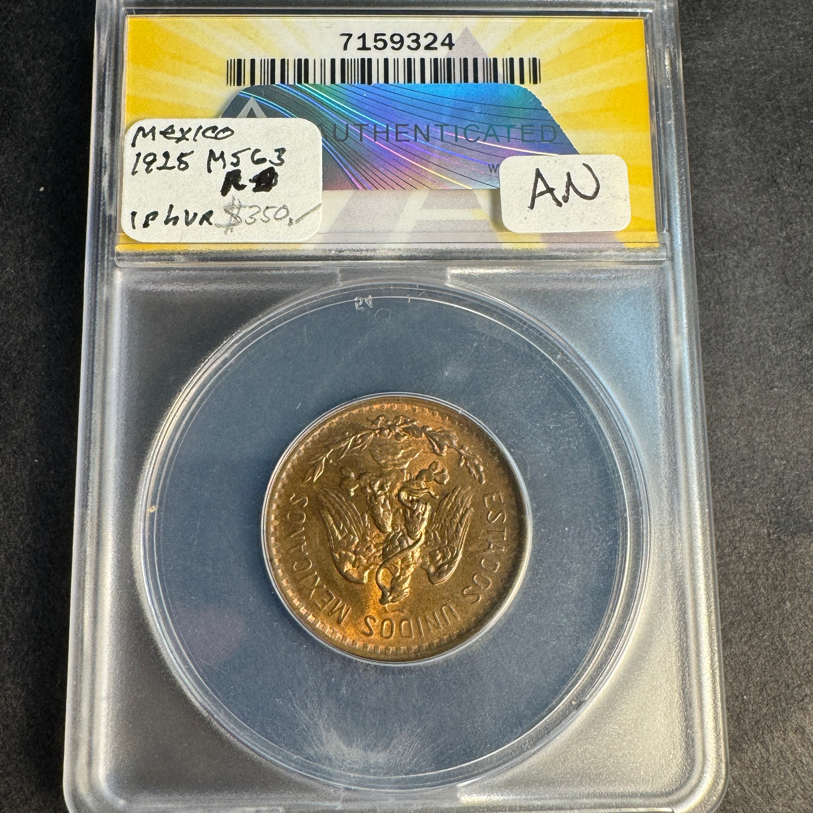 1925-Mo Mexico 2 Centavos ANACS MS-63 RB 🇲🇽