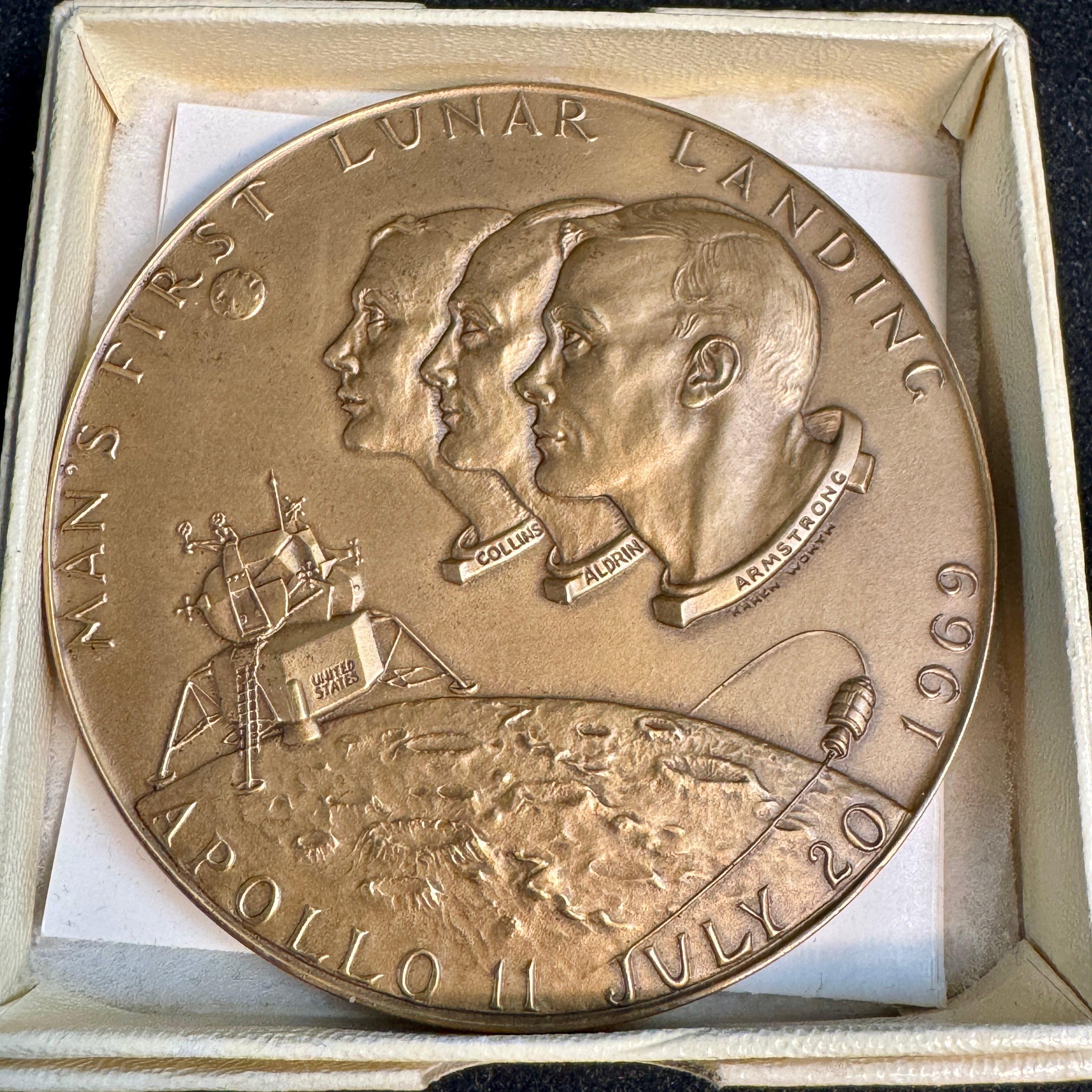 1969 Apollo 11 Lunar Landing & JFK Bronze Medal, Medallic Arts Co, 63.5mm (500 mintage)