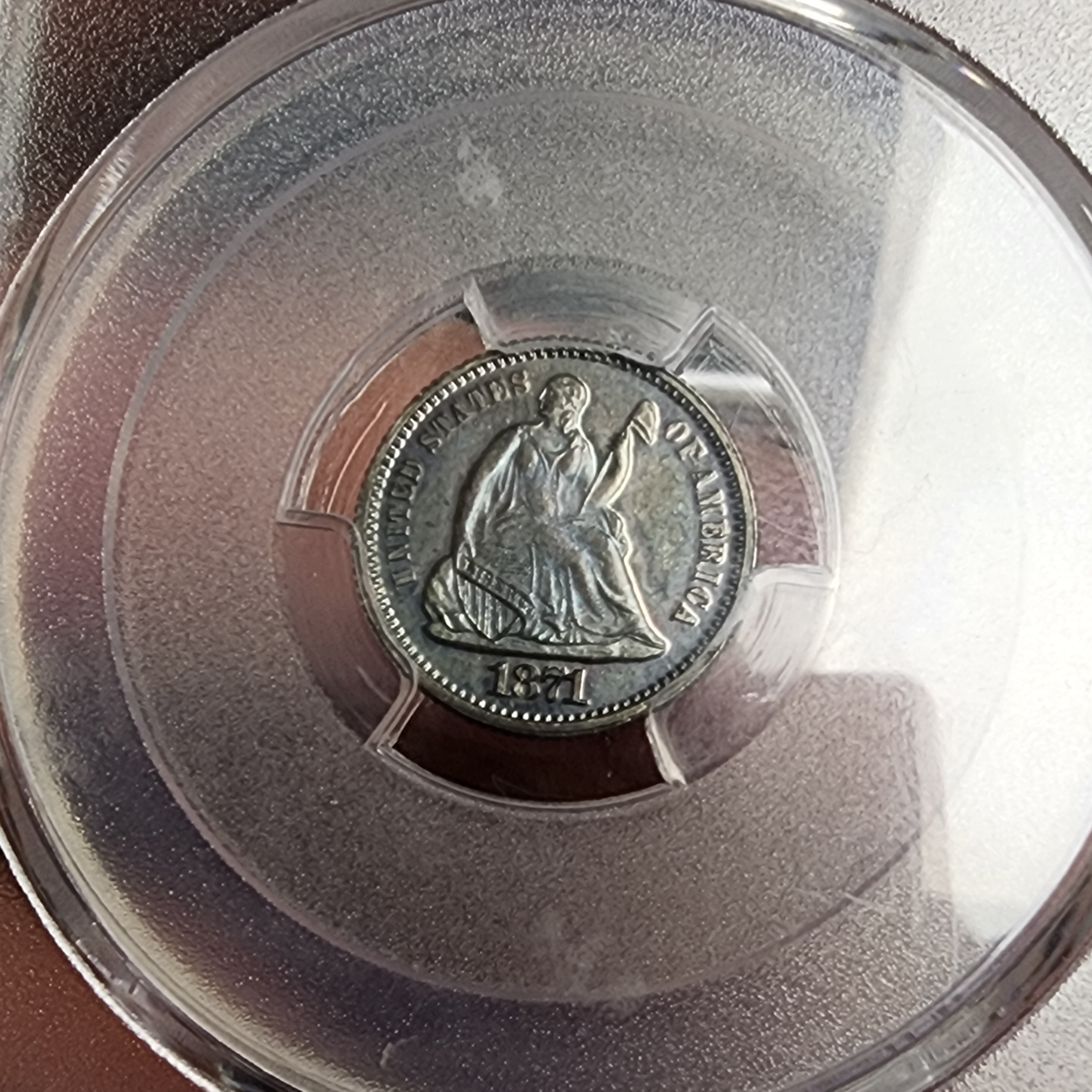 1871 H10C PR63 Toned Seated Half Dime PCGS