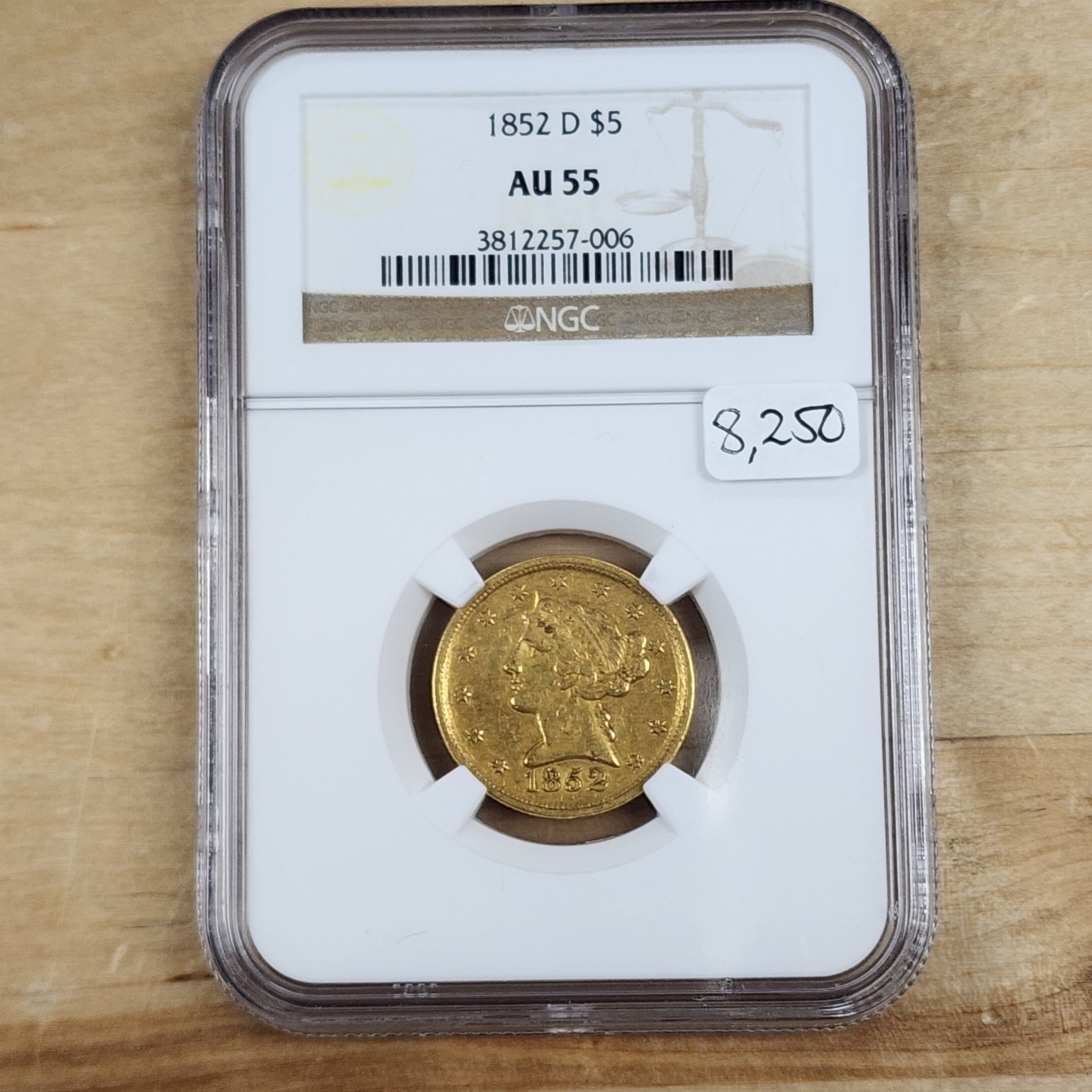 1852-D $5 AU55 Dahlonega 300 Estimated Survival NGC