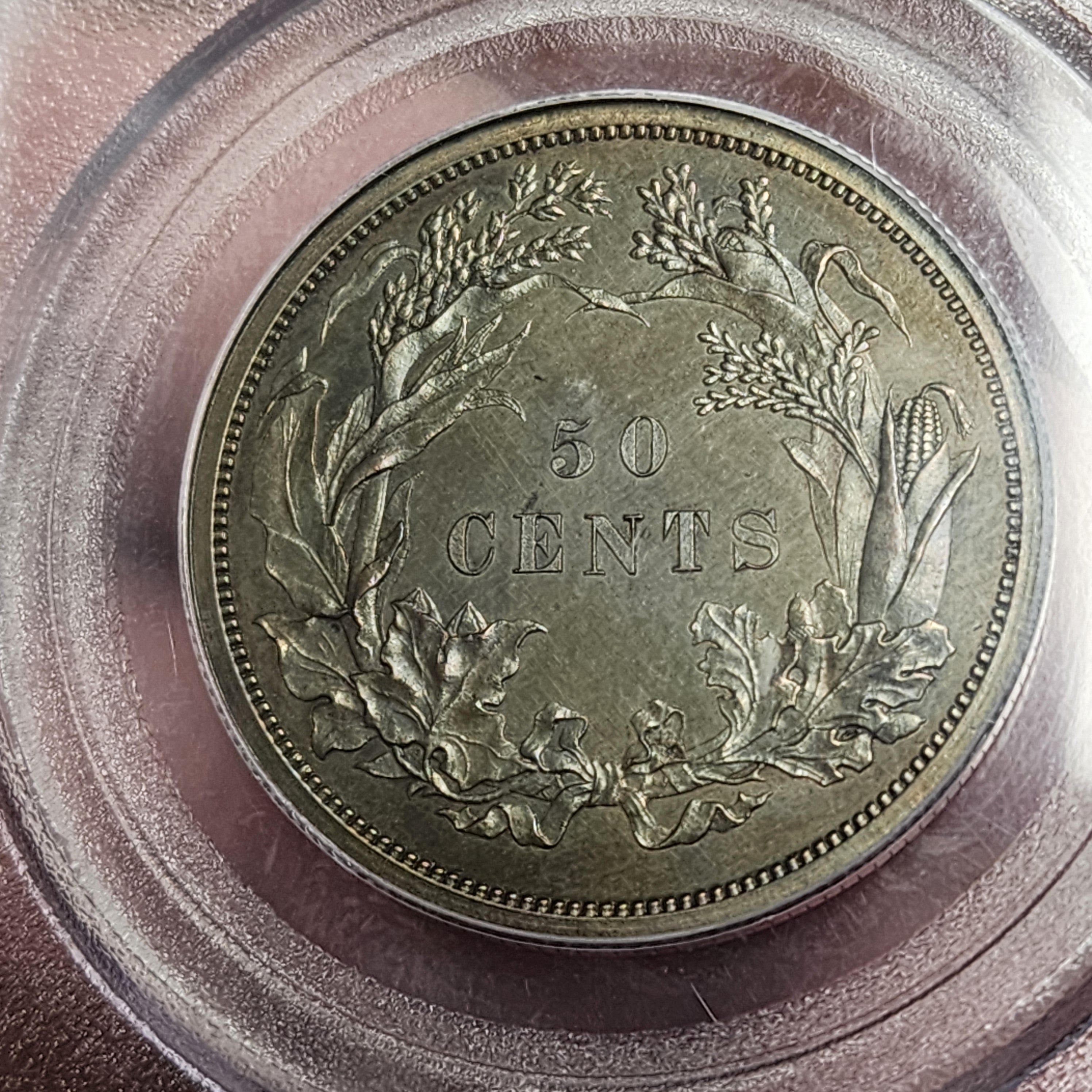 1859 50C J-242 PR64BN Pattern Toned