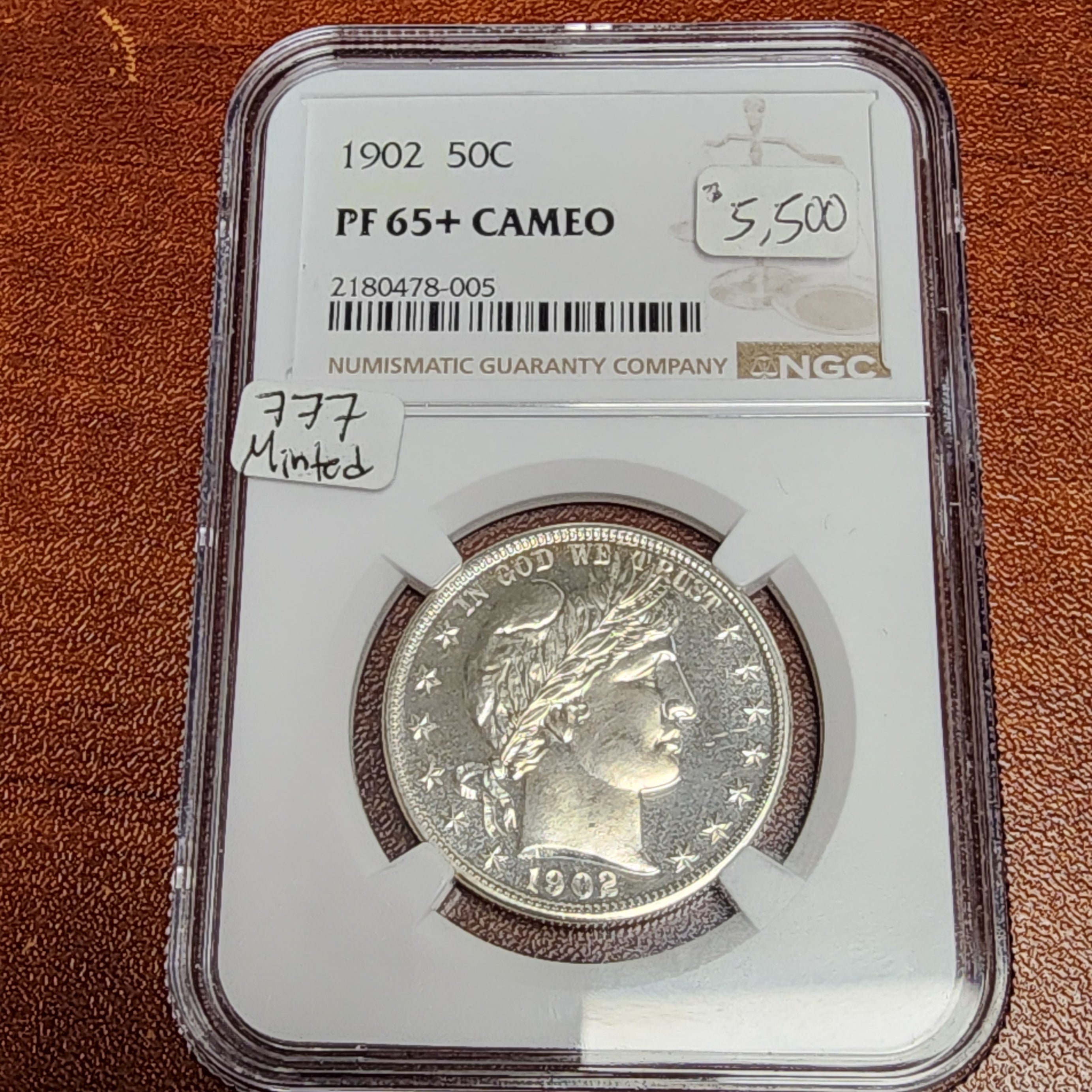 1902 50C PF65+ CAMEO NGC Barber Half