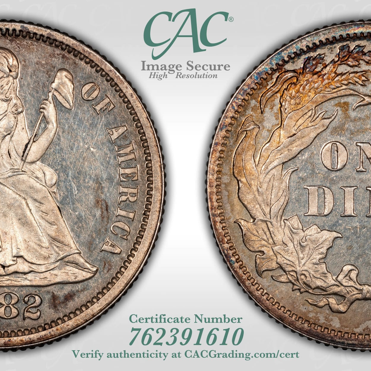 1882 10C PR64 CACG Toned