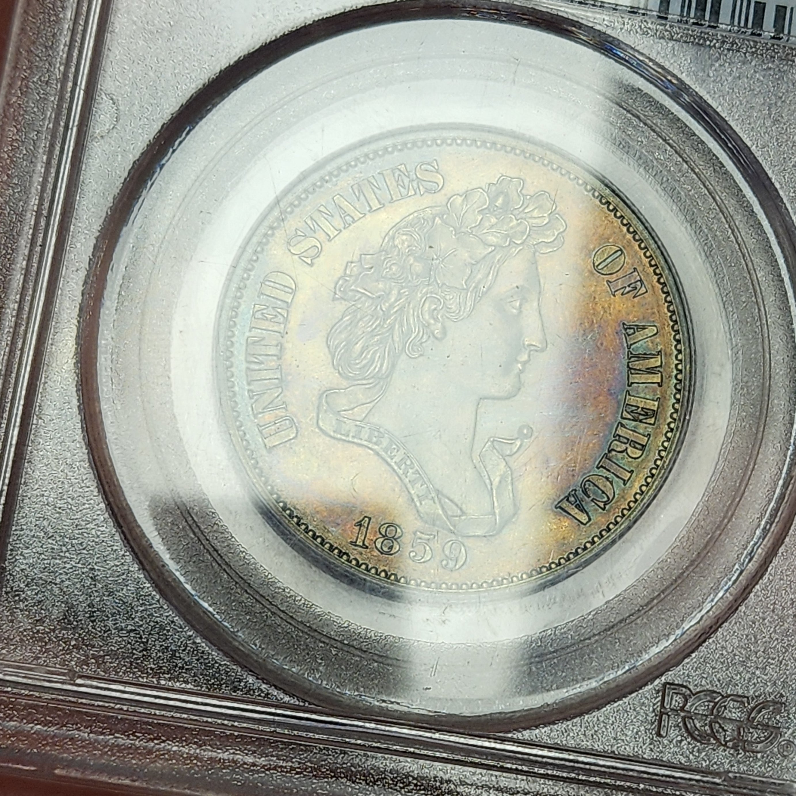 1859 50C J-242 PR64BN Pattern Toned
