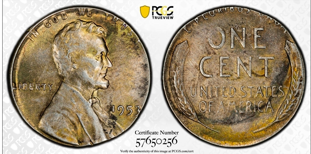 1953 1c Mint Error Struck on Silver 10c planchet PCGS AU53