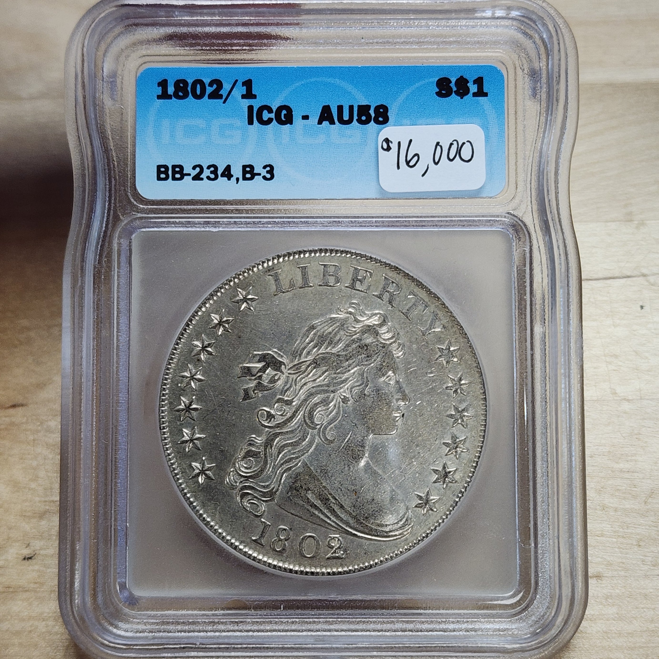 1802/1 Draped Bust Dollar $1 Wide Date B-3 BB-234 AU58 ICG Beautiful Piece!