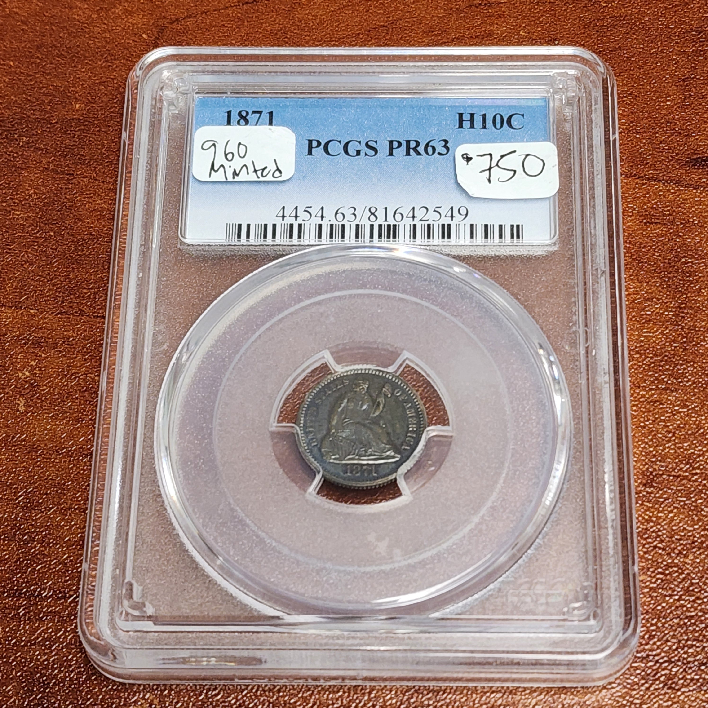 1871 H10C PR63 Toned Seated Half Dime PCGS