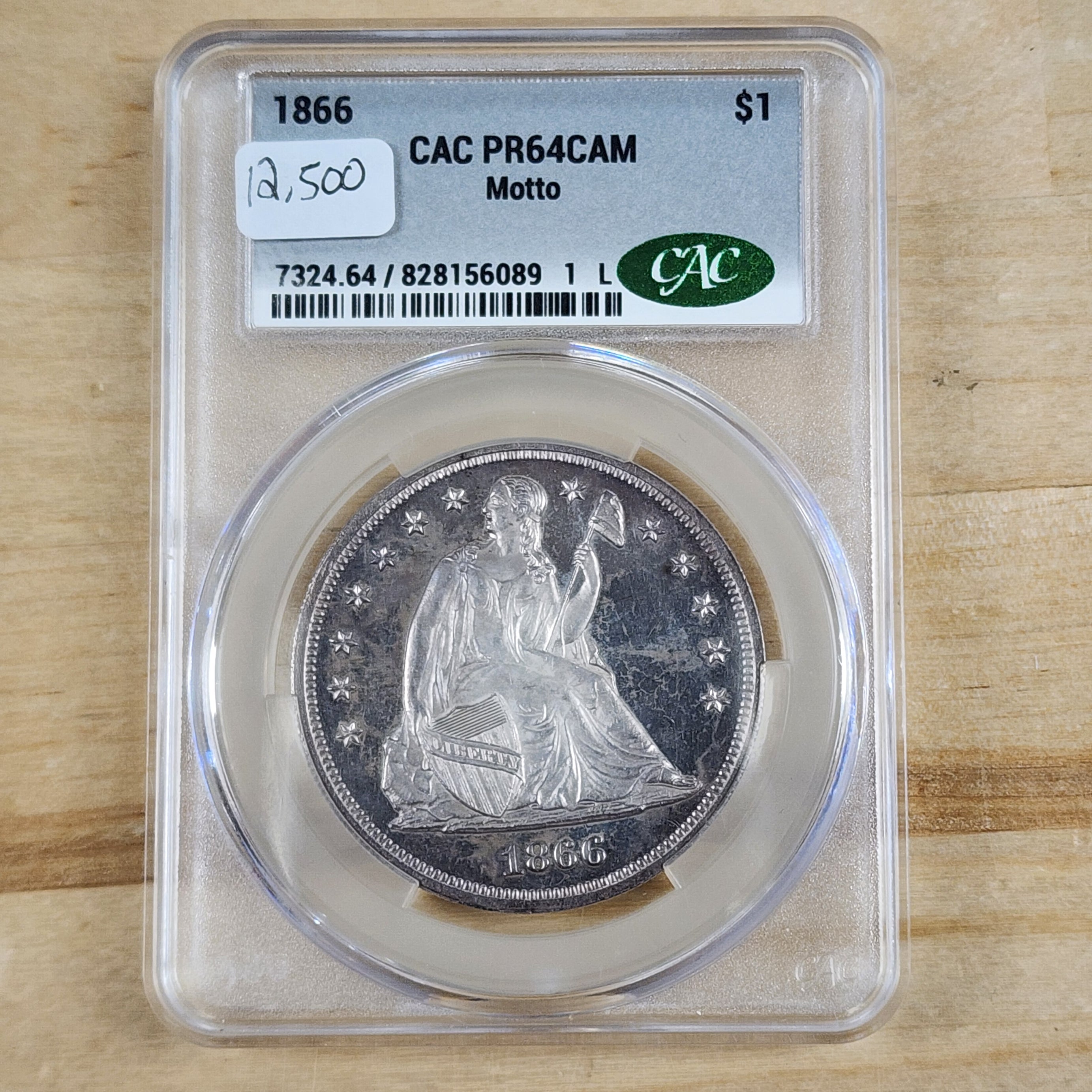 1866 $1 Seated Dollar PR64CAM Motto CACG Cameo CAC