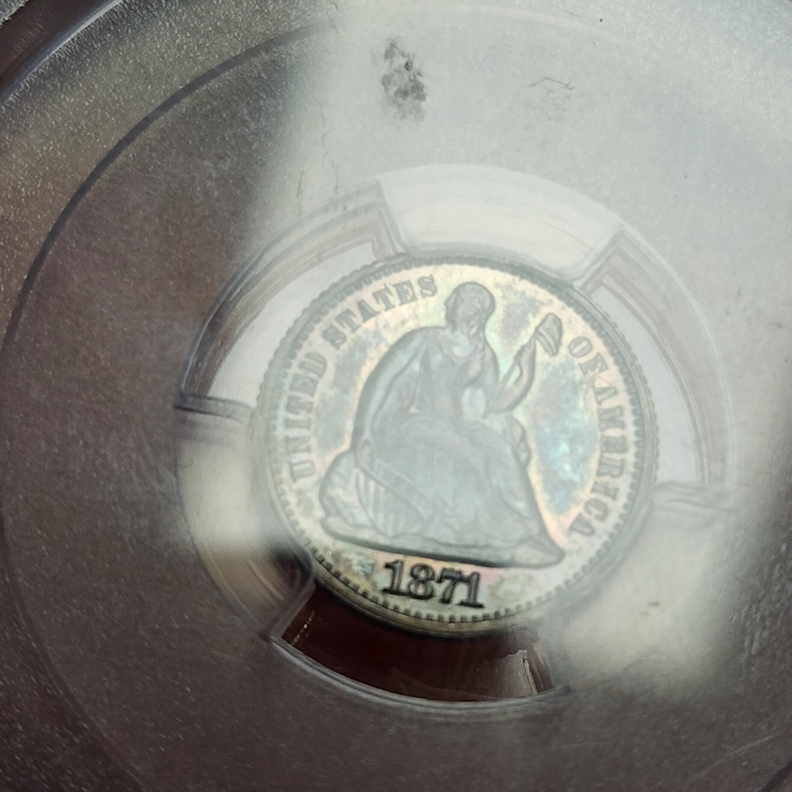 1871 H10C PR63 Toned Seated Half Dime PCGS