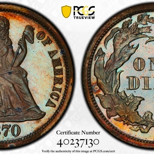 1870 10C PR65+BN CAC J-873 Pattern Seated Dime Simpson Pedigree