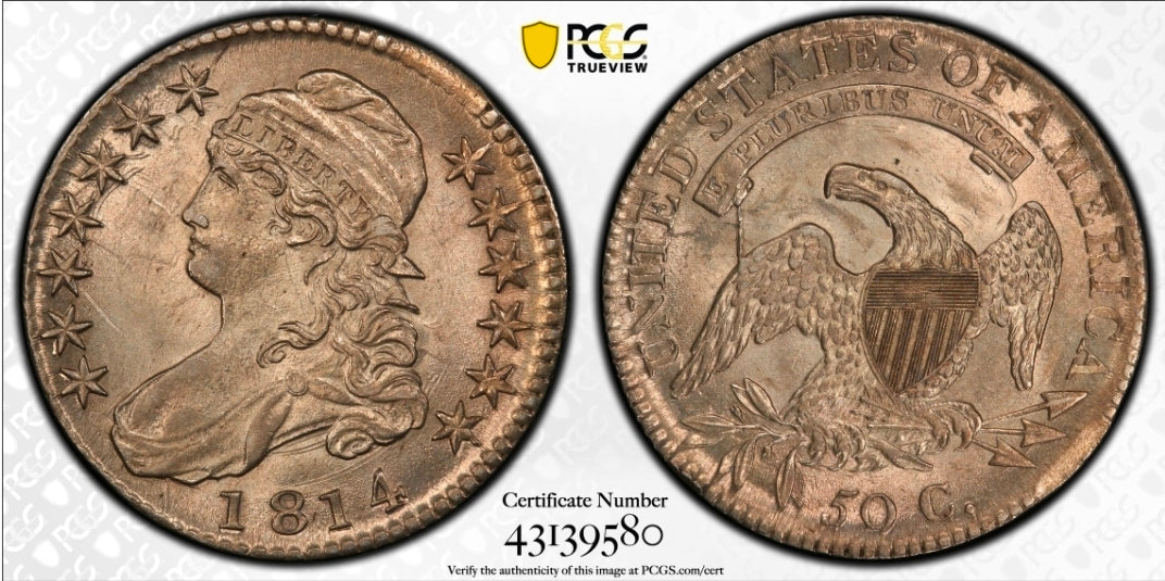 1814 50C Capped Bust Half MS63 PCGS Beautiful Example. Wow!